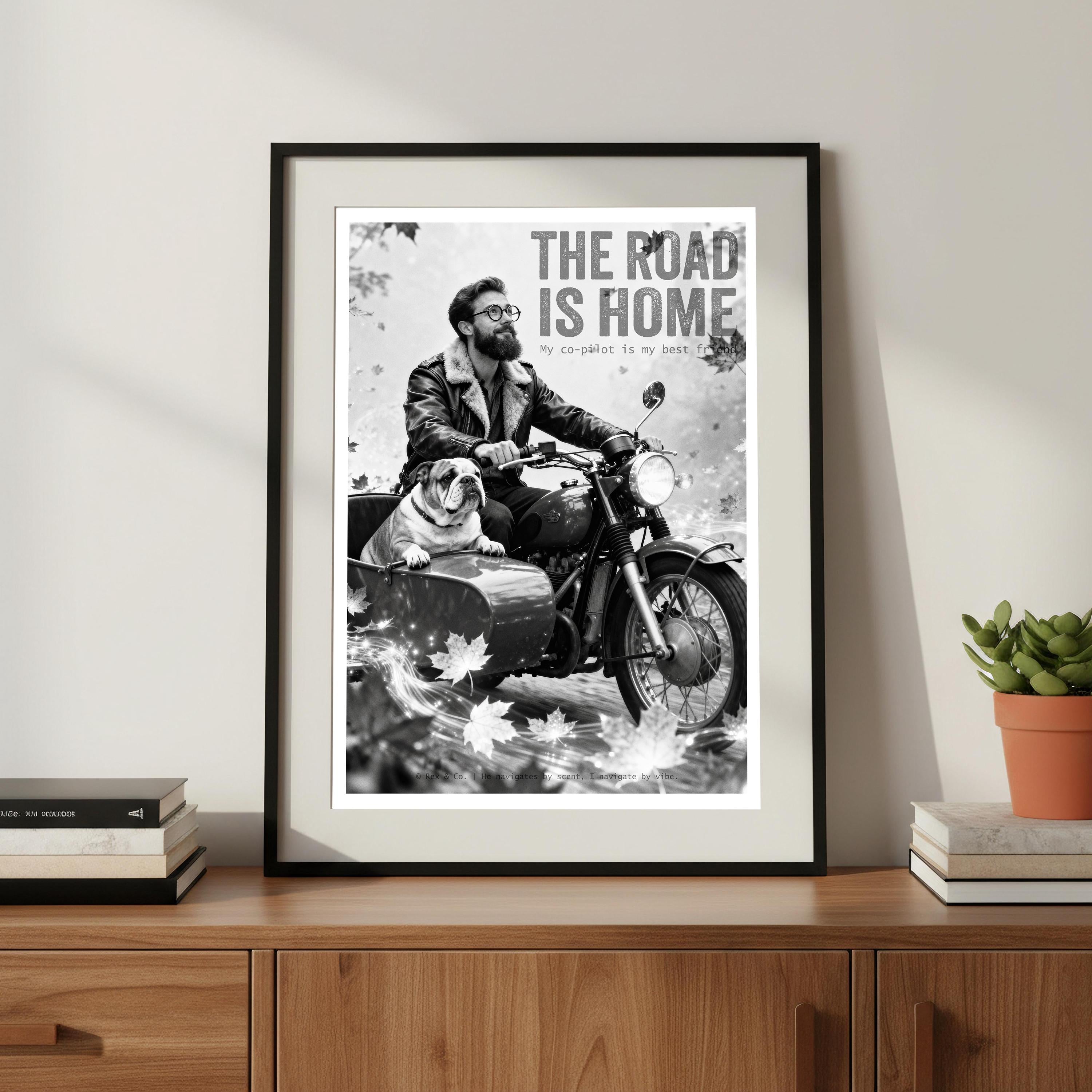 Motorcycle Bulldog Art Print | Noir Biker Poster