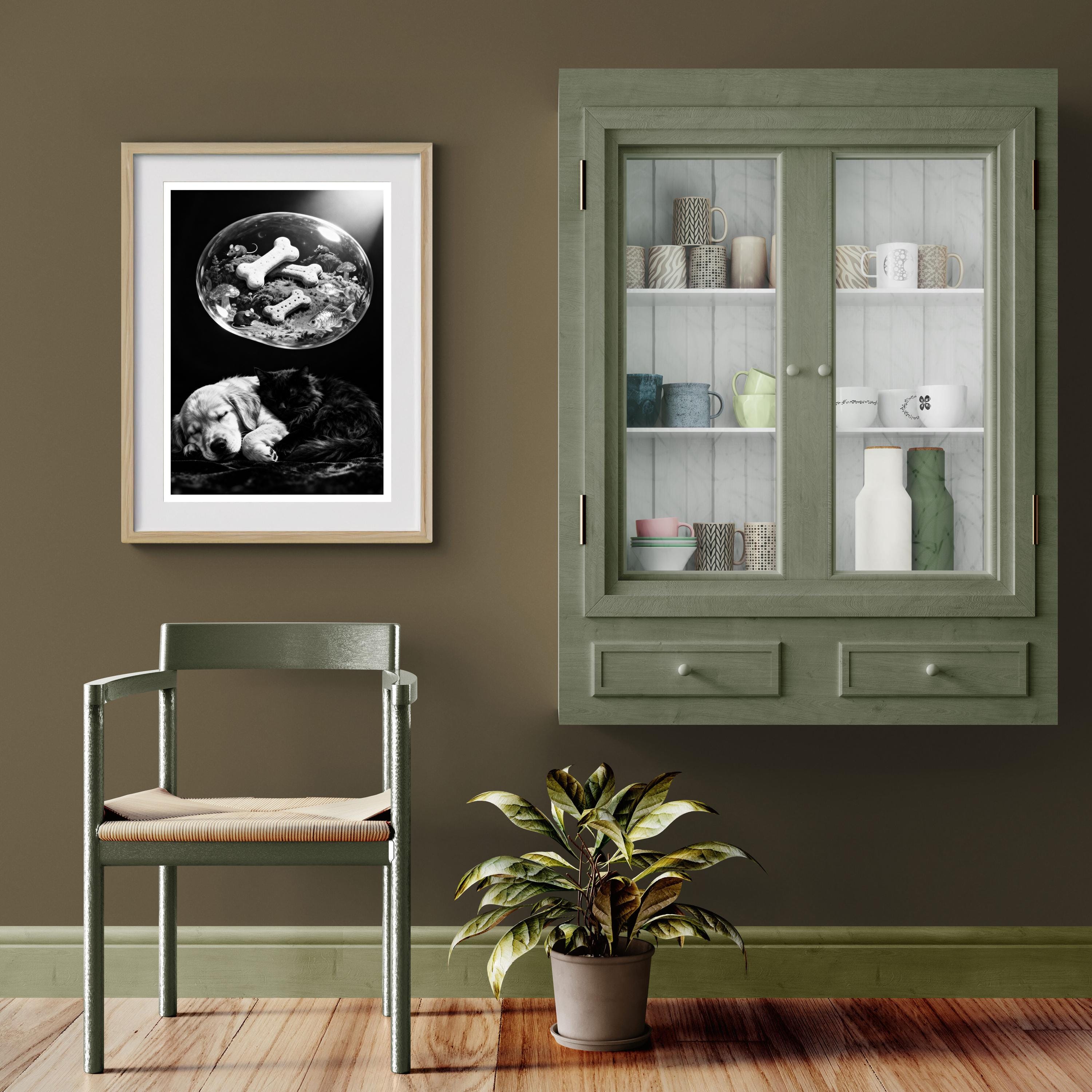 Sleeping Cat and Dog Art Print | Black and White Pet Lover Gift