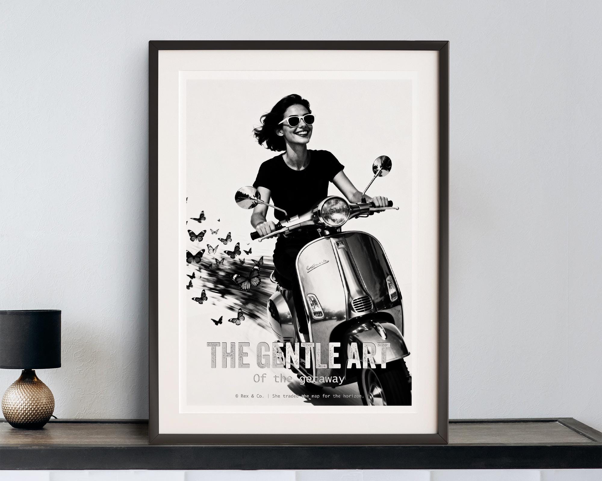 Vespa with Butterflies Poster | Joyful Escape Decor | Feminine Wall Art