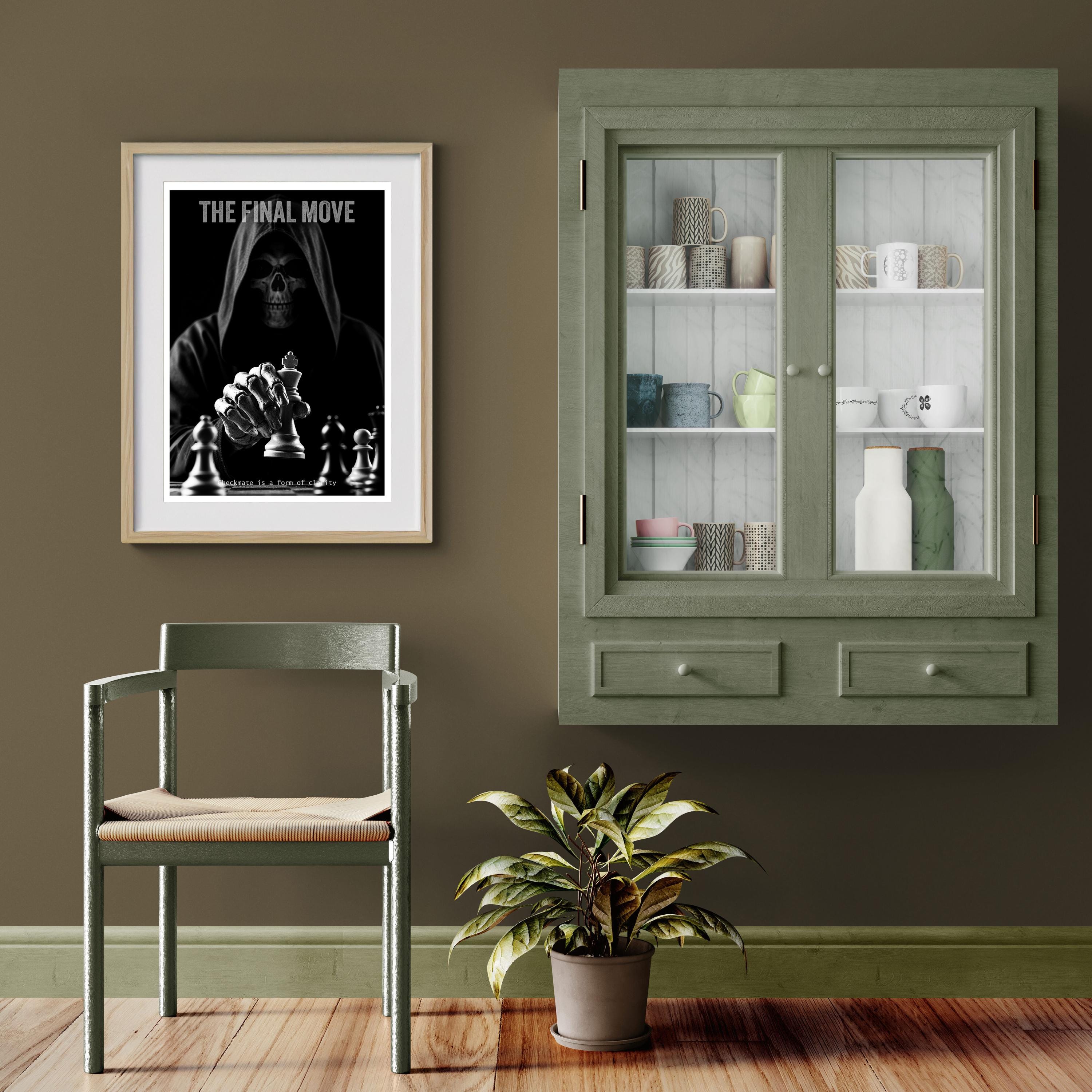 Grim Reaper Chess Art | Death and Strategy Poster | Gift for Chess Player | Study Library Decor