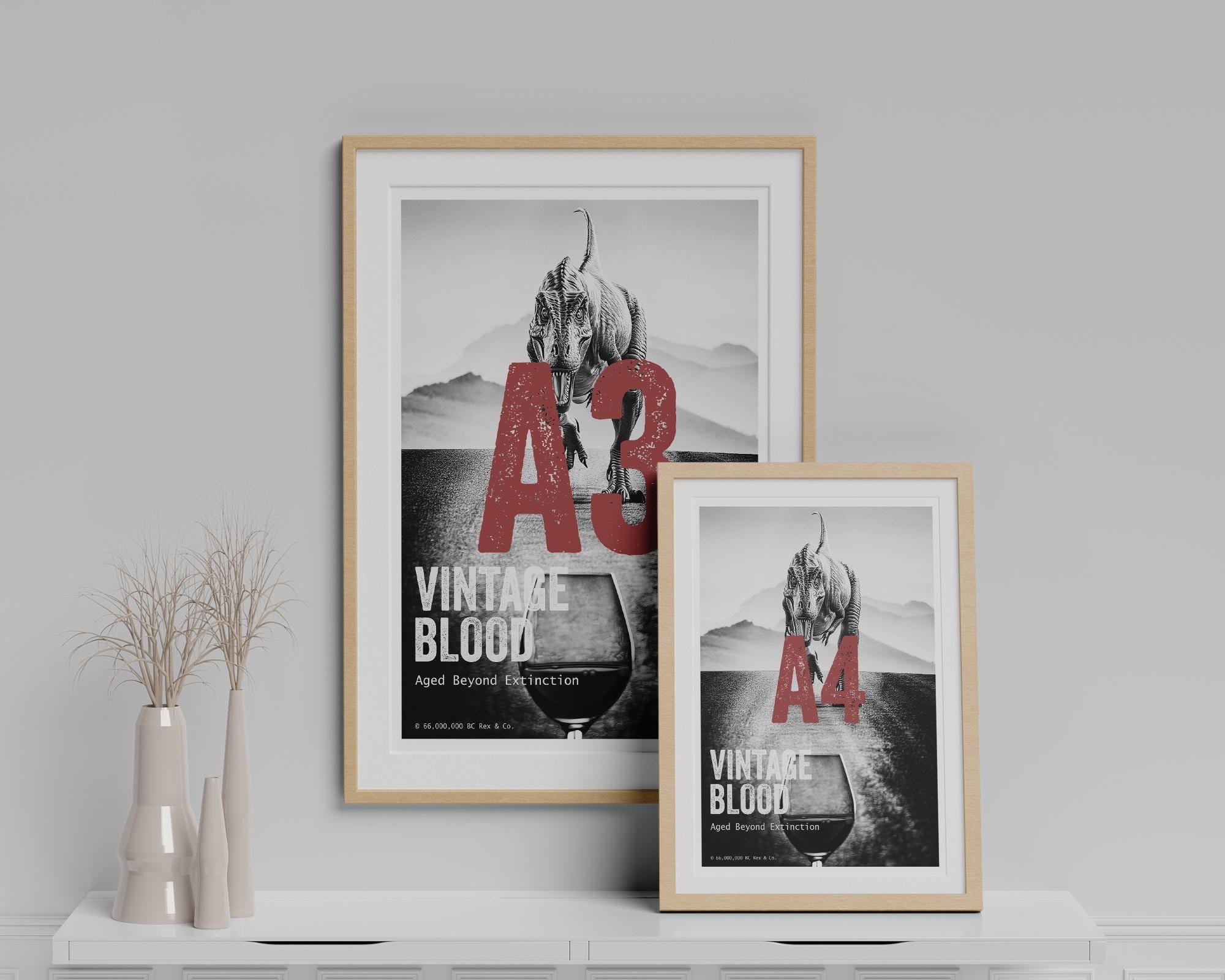 T. Rex Wine Tasting Poster | Vintage Blood Dino Art | Prehistoric Luxury Print | Noir Bar Decor