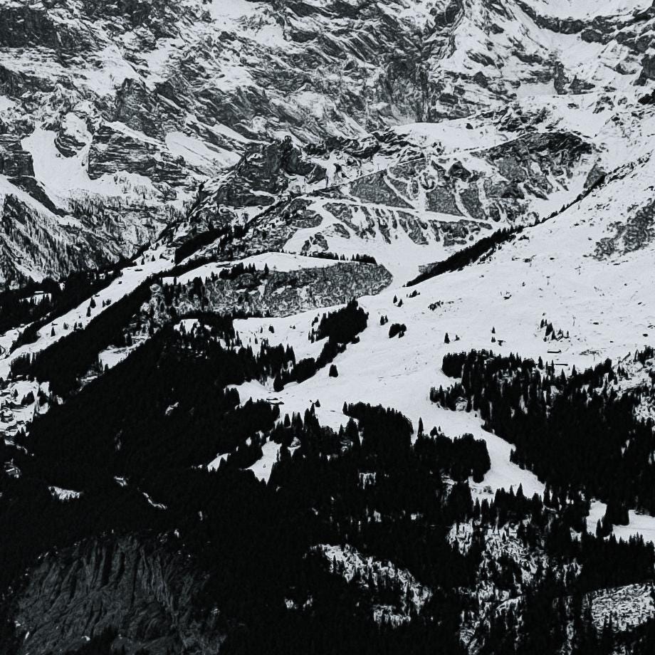 Lauterbrunnen Panorama | Männlichen Wall Art | Black & White Alpine Photography