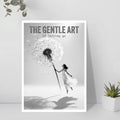 Poster with a woman holding a dandelion and text 'The Gentle Art of Letting Go' on a white background.