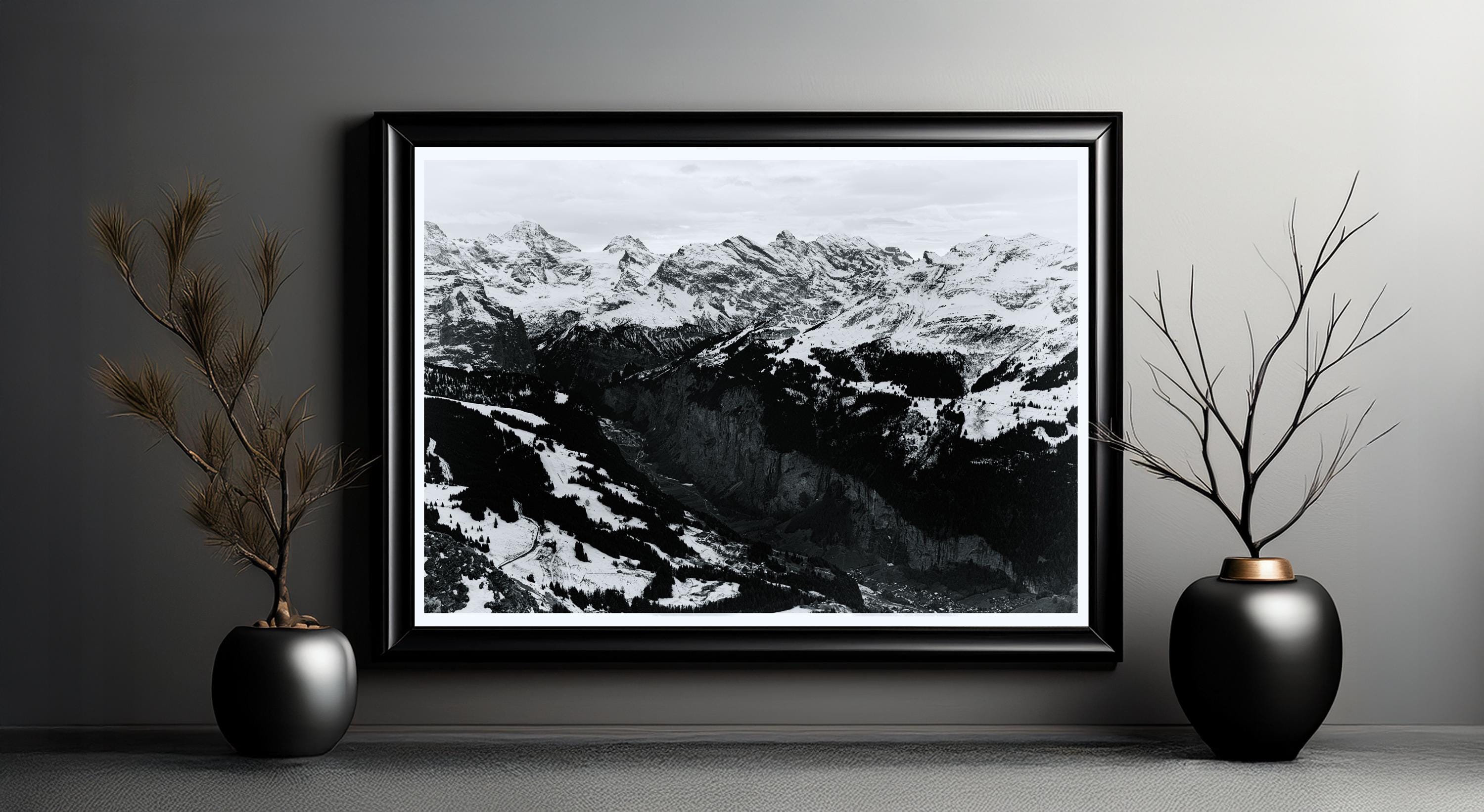Lauterbrunnen Panorama | Männlichen Wall Art | Black & White Alpine Photography