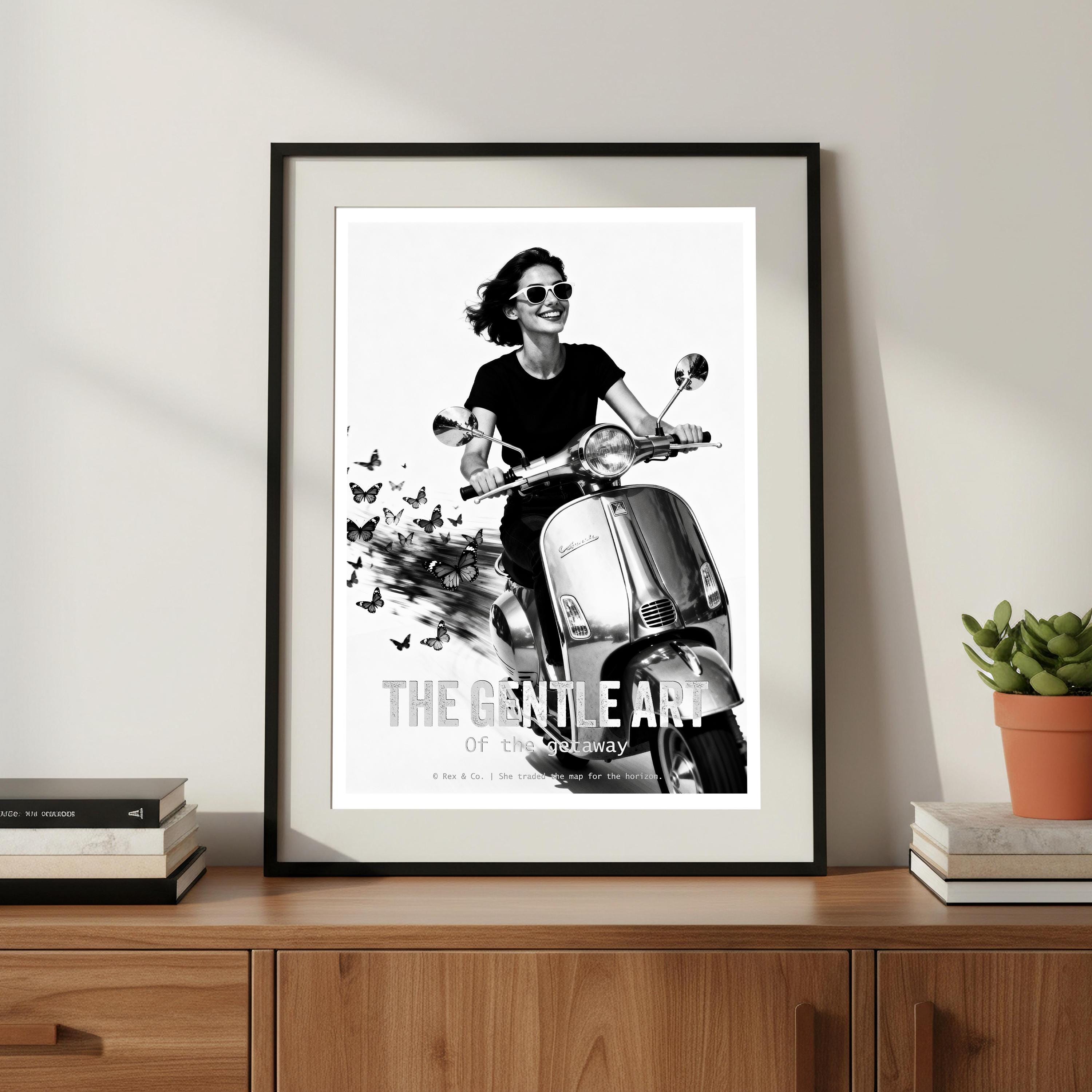 Vespa with Butterflies Poster | Joyful Escape Decor | Feminine Wall Art