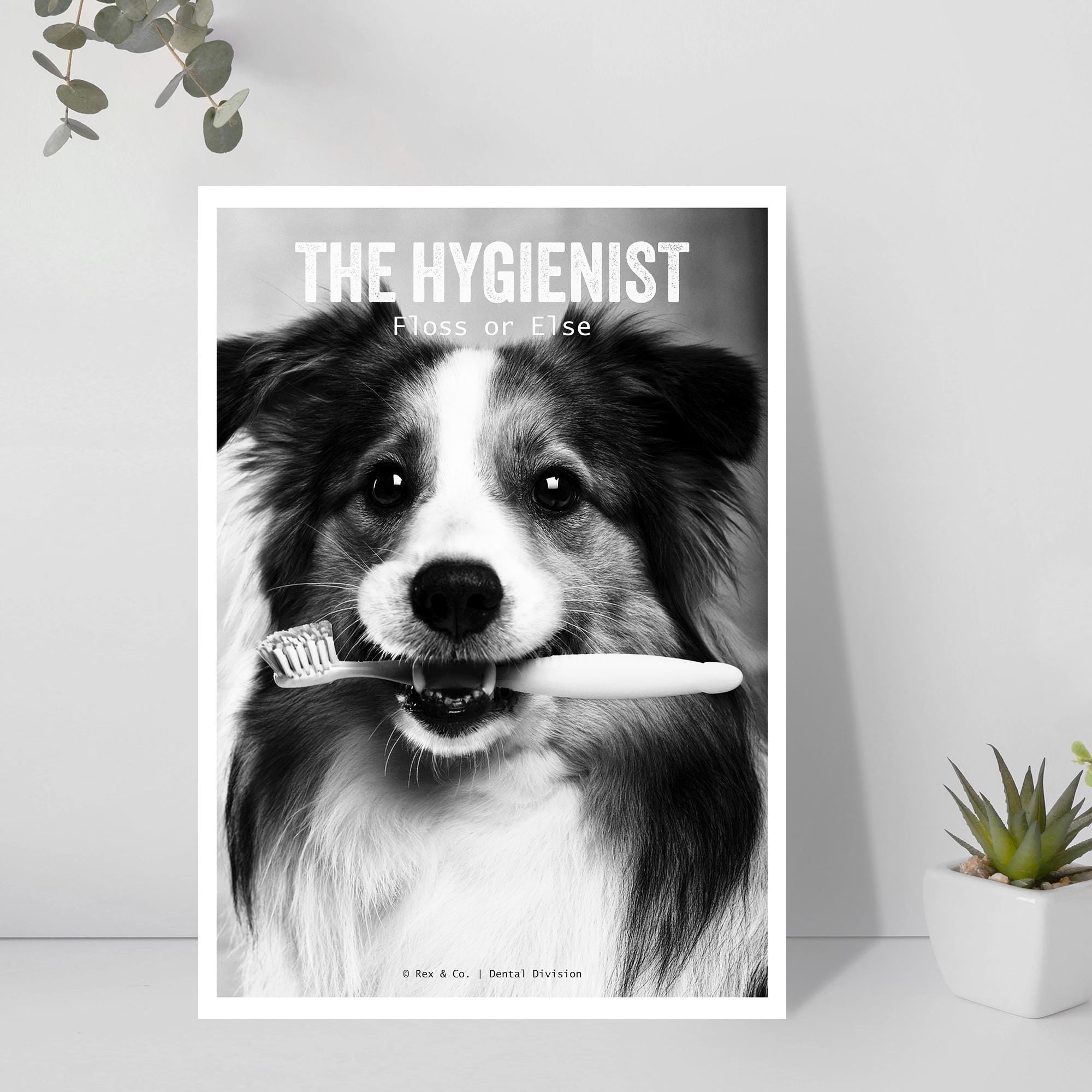 Funny Dog 'The Hygienist' Print | Noir Animal Art, Dentist Gift
