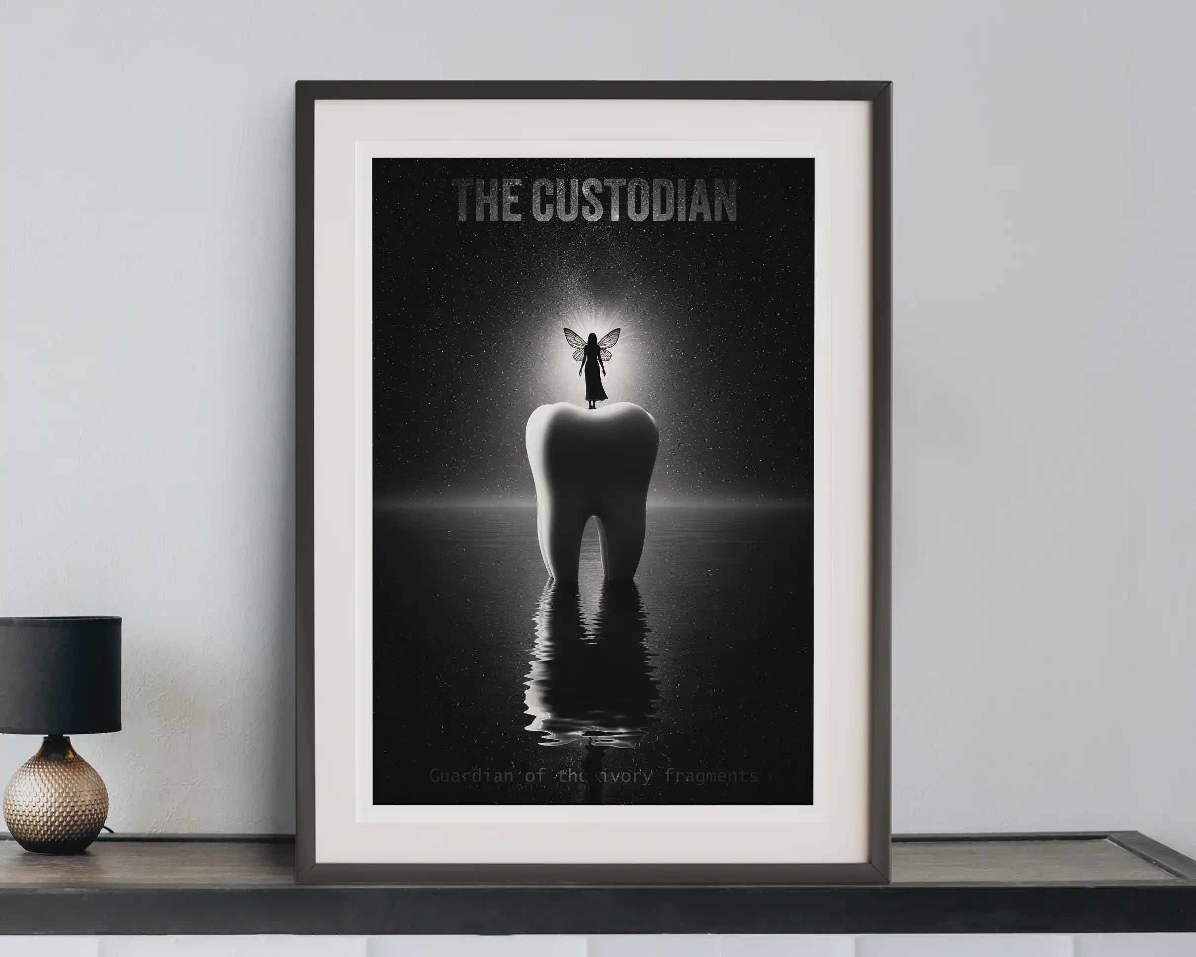 Gift for Dentist | Tooth Fairy Art Print | Surreal Dental Decor | Black and White