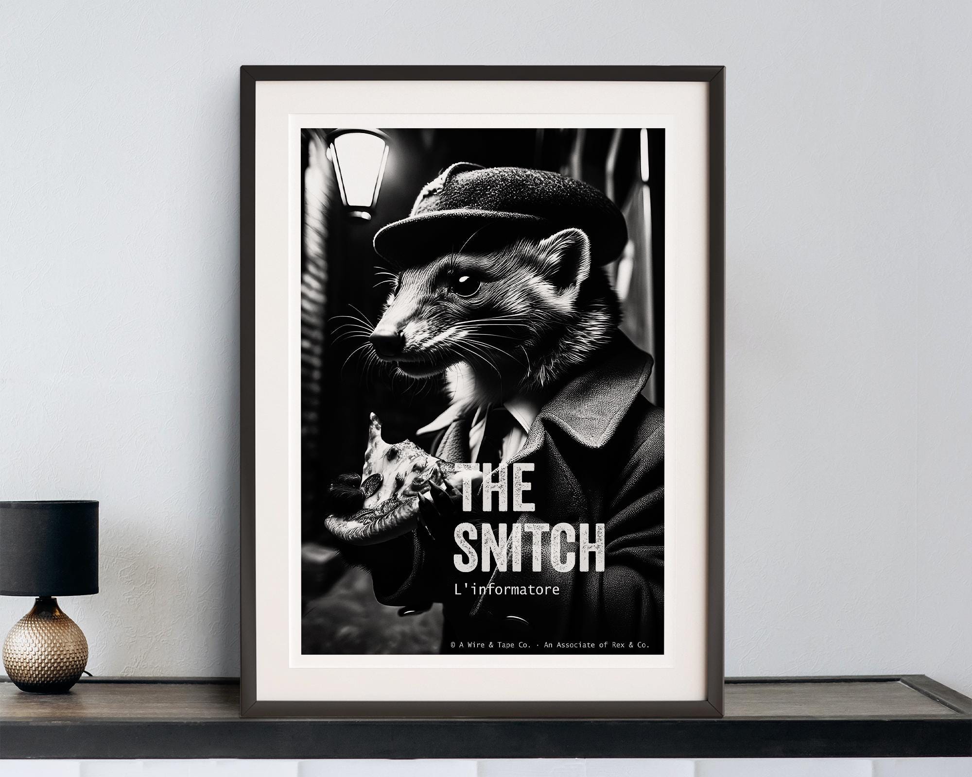 Gangster Weasel Art Print | Funny Animal Noir Decor