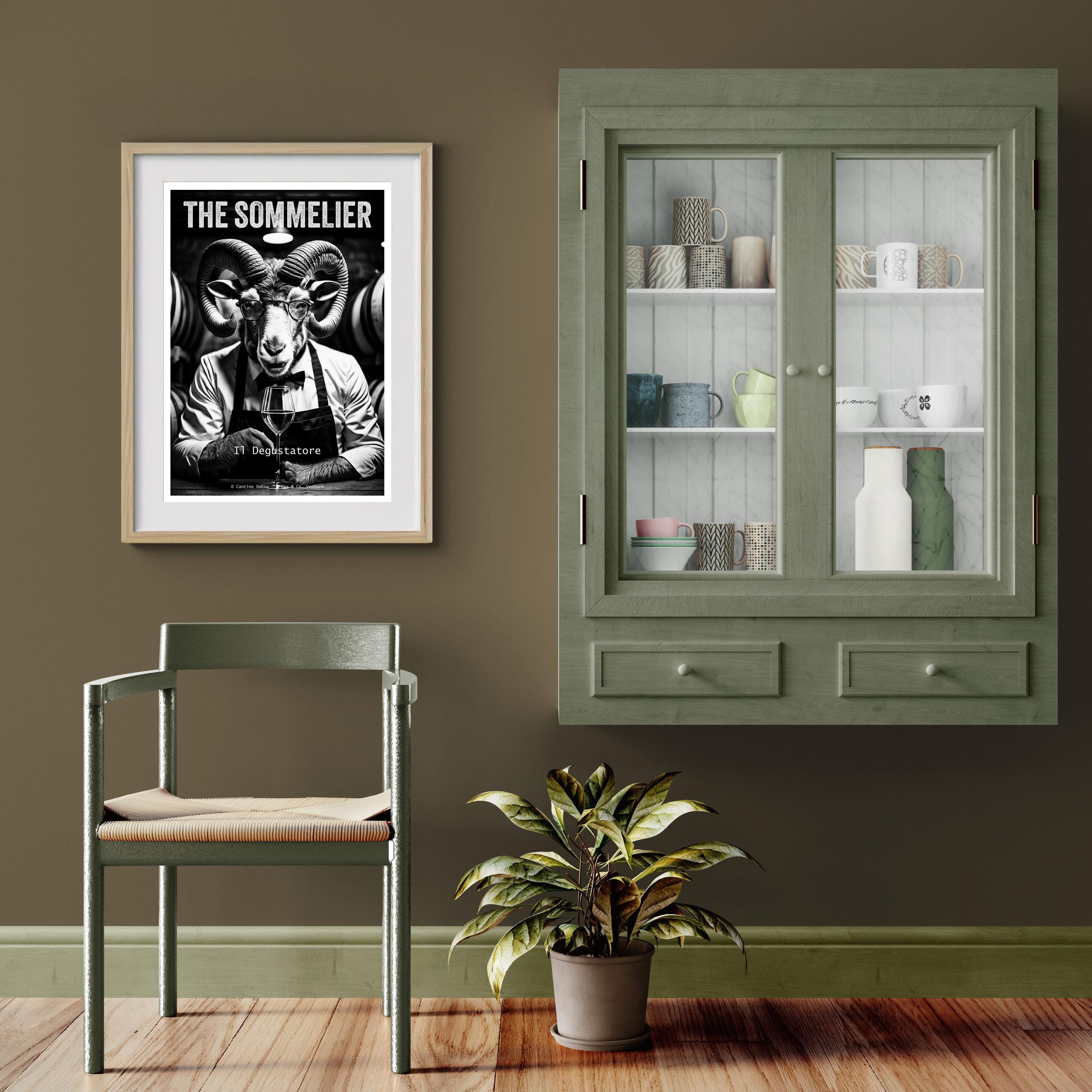 Ram Sommelier Art Print | Wine Tasting Poster | Powerful Animal Decor | Noir Bar Wall Art