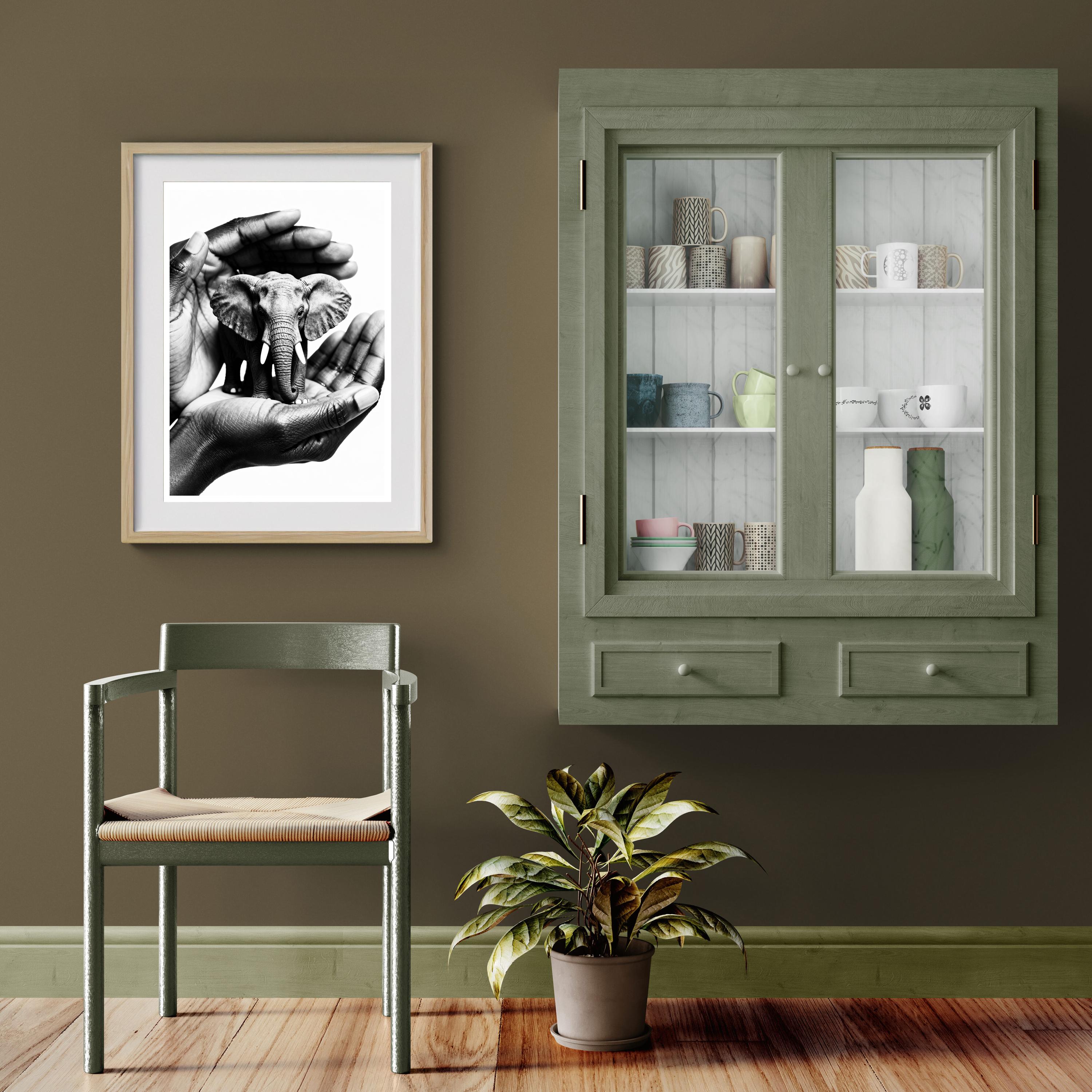 Hands Holding Elephant Art | Symbolic Gentle Power Print | Minimalist Meaningful Decor | Gift of Care