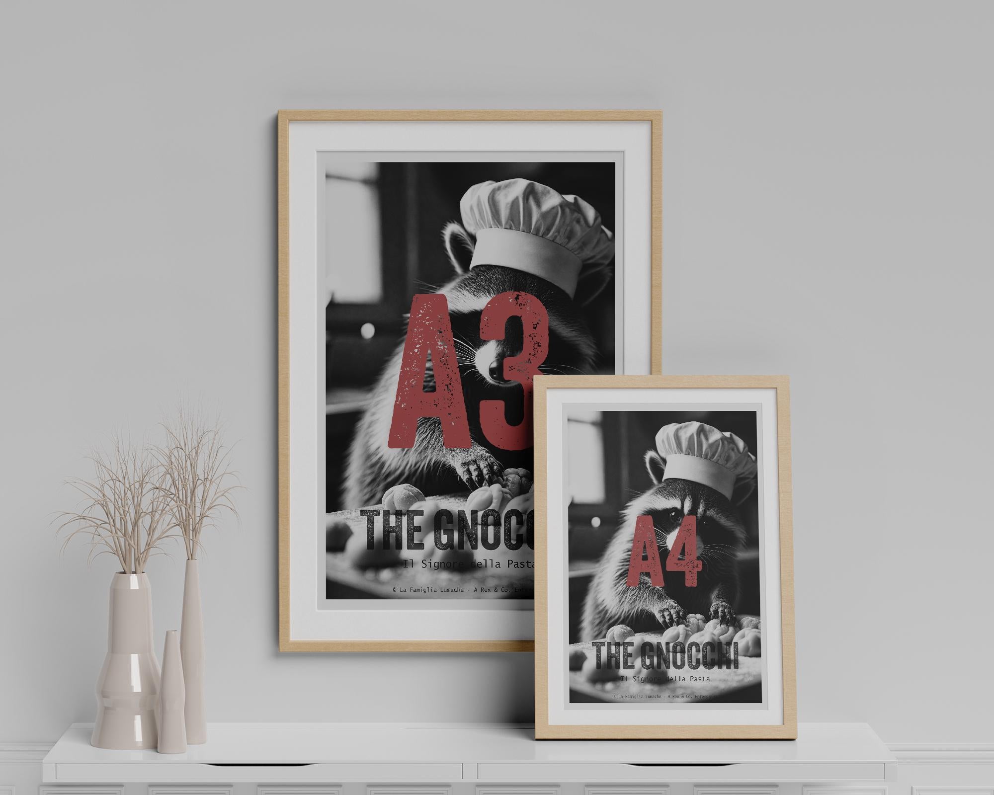 The Gnocchi Poster | Raccoon Making Pasta Art | Funny Italian Mafia Print