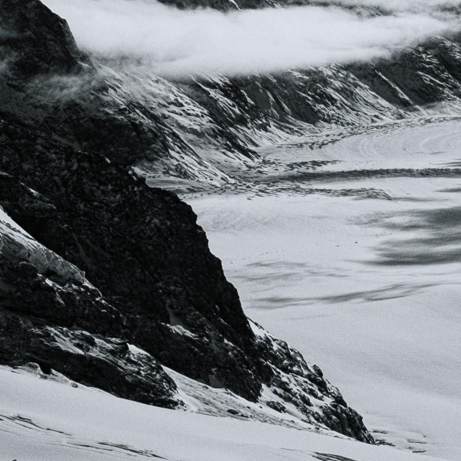 Black & White Mountain Photography | Glacier Wall Art | Jungfraujoch Cloudscape