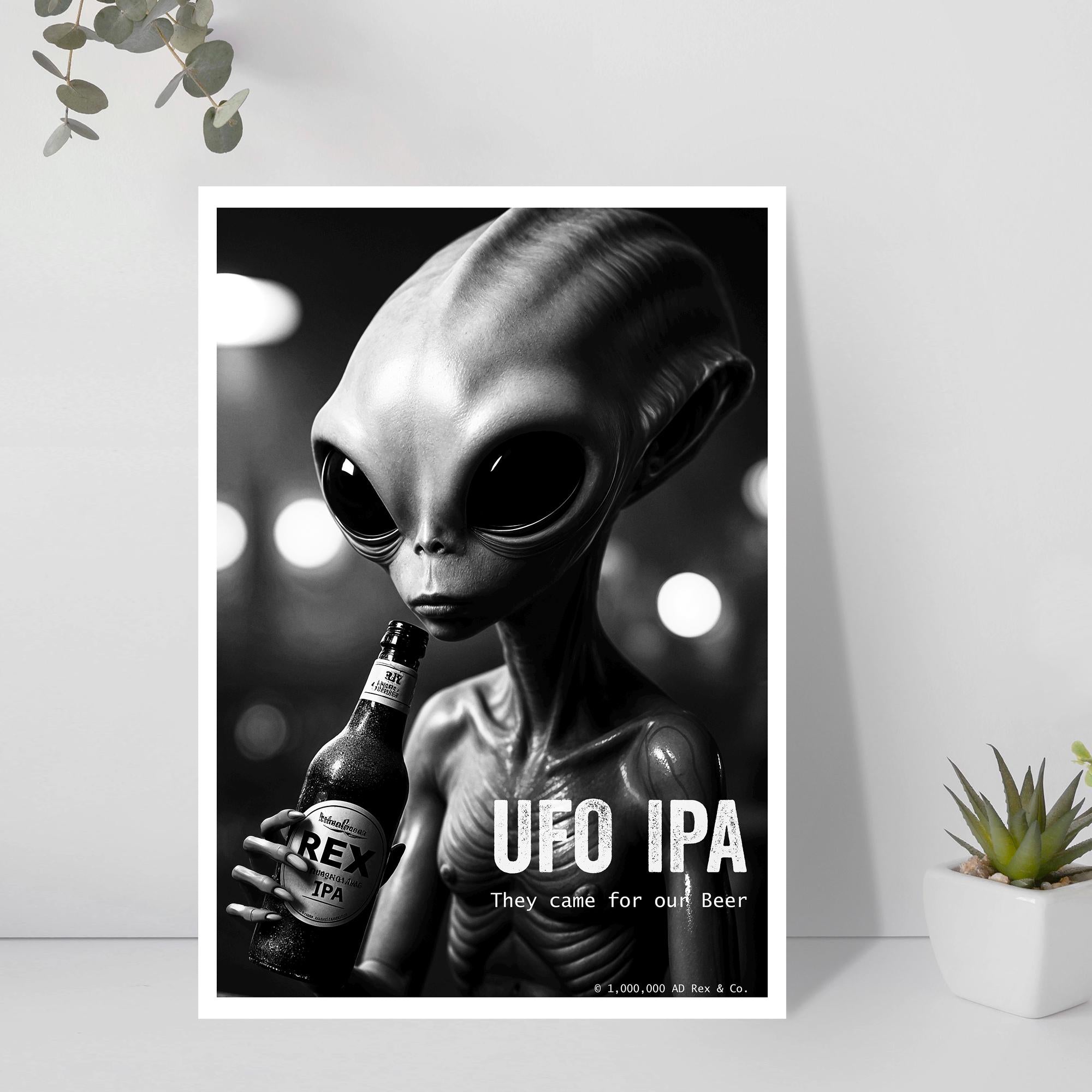 Sci-Fi Alien Beer Art Print | Man Cave Wall Decor
