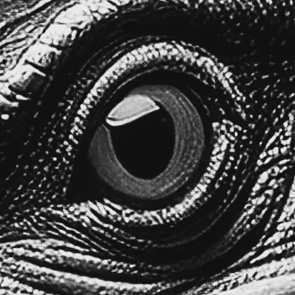 Close-up of a dinosaur's eye with detailed texture