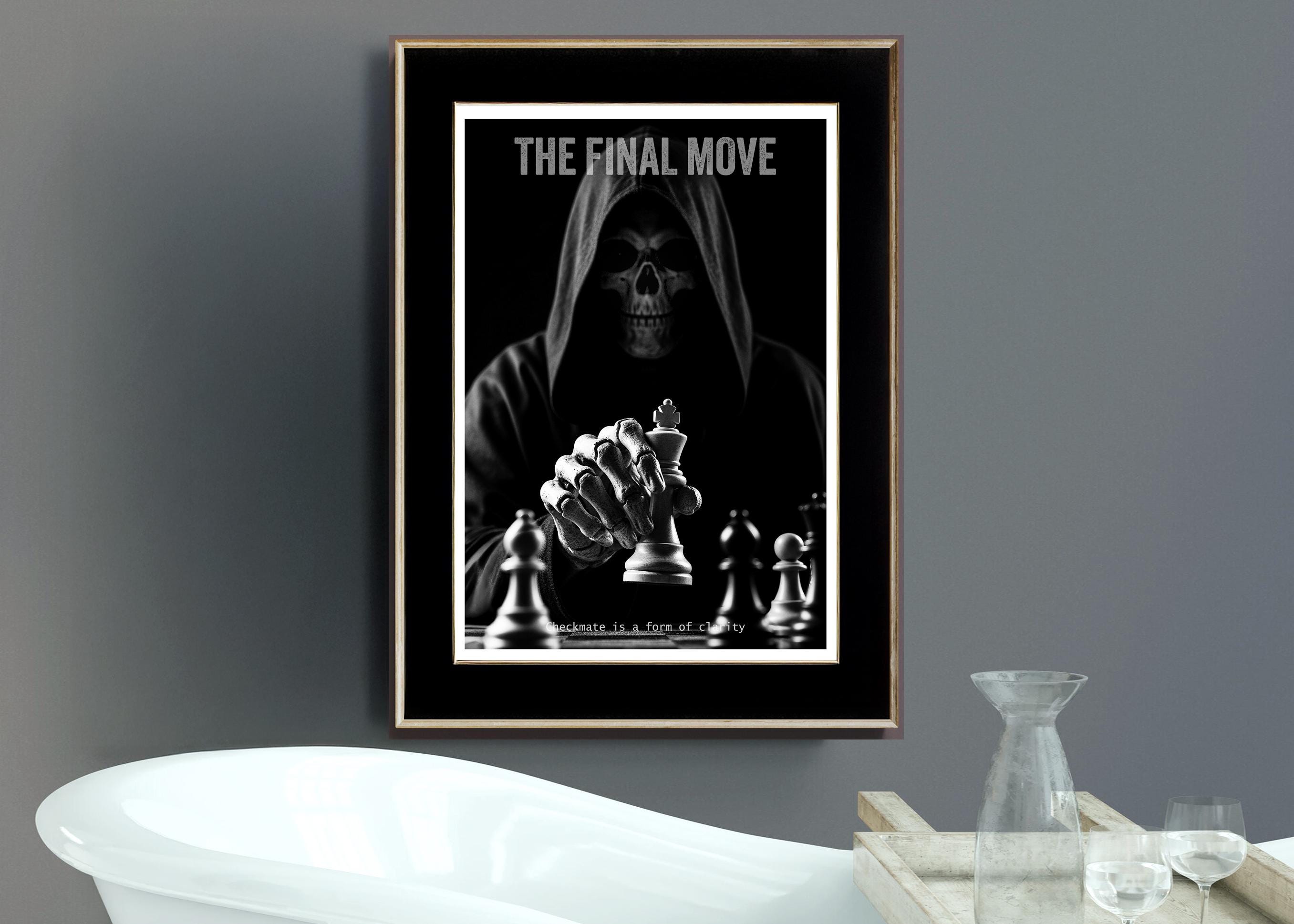 Grim Reaper Chess Art | Death and Strategy Poster | Gift for Chess Player | Study Library Decor