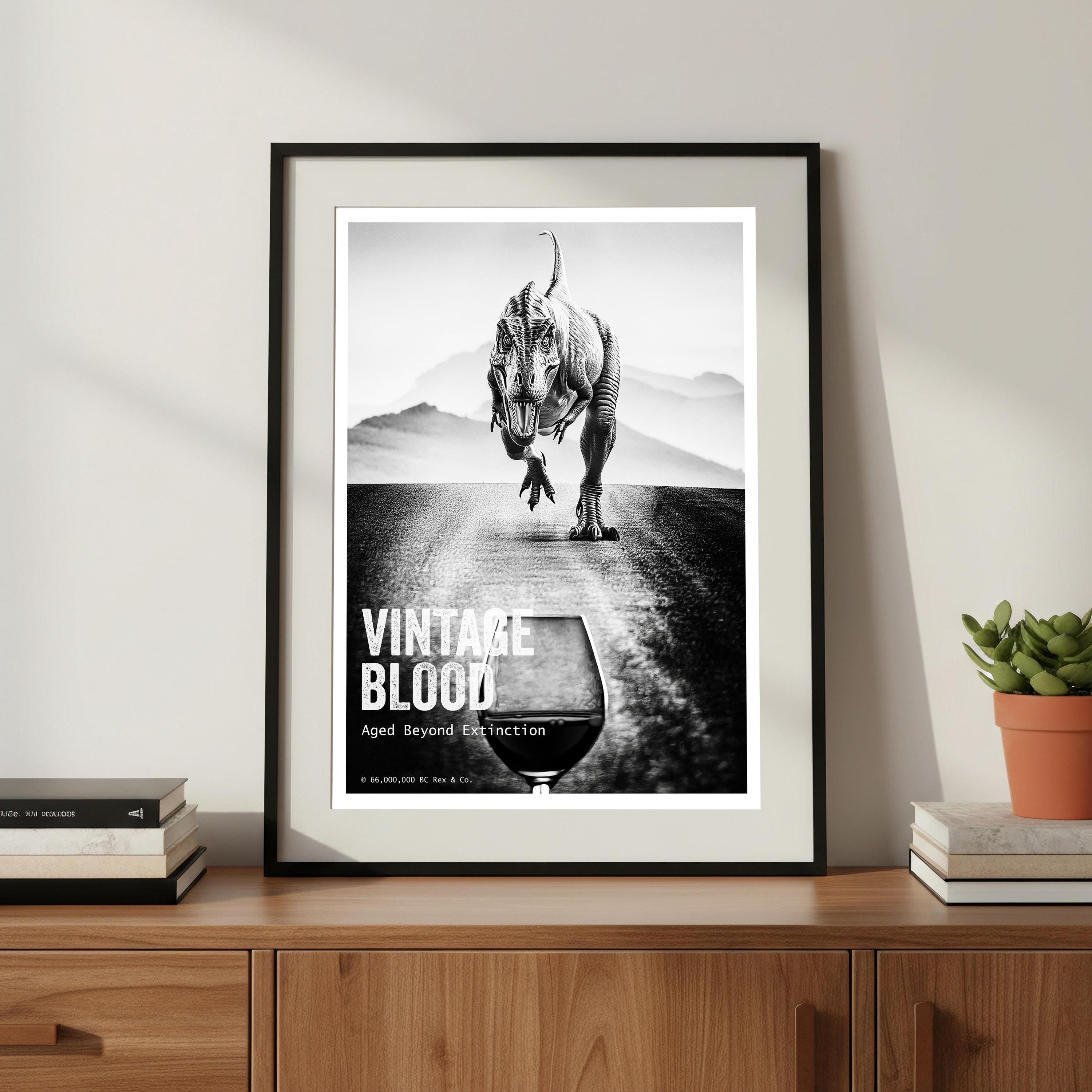 T. Rex Wine Tasting Poster | Vintage Blood Dino Art | Prehistoric Luxury Print | Noir Bar Decor