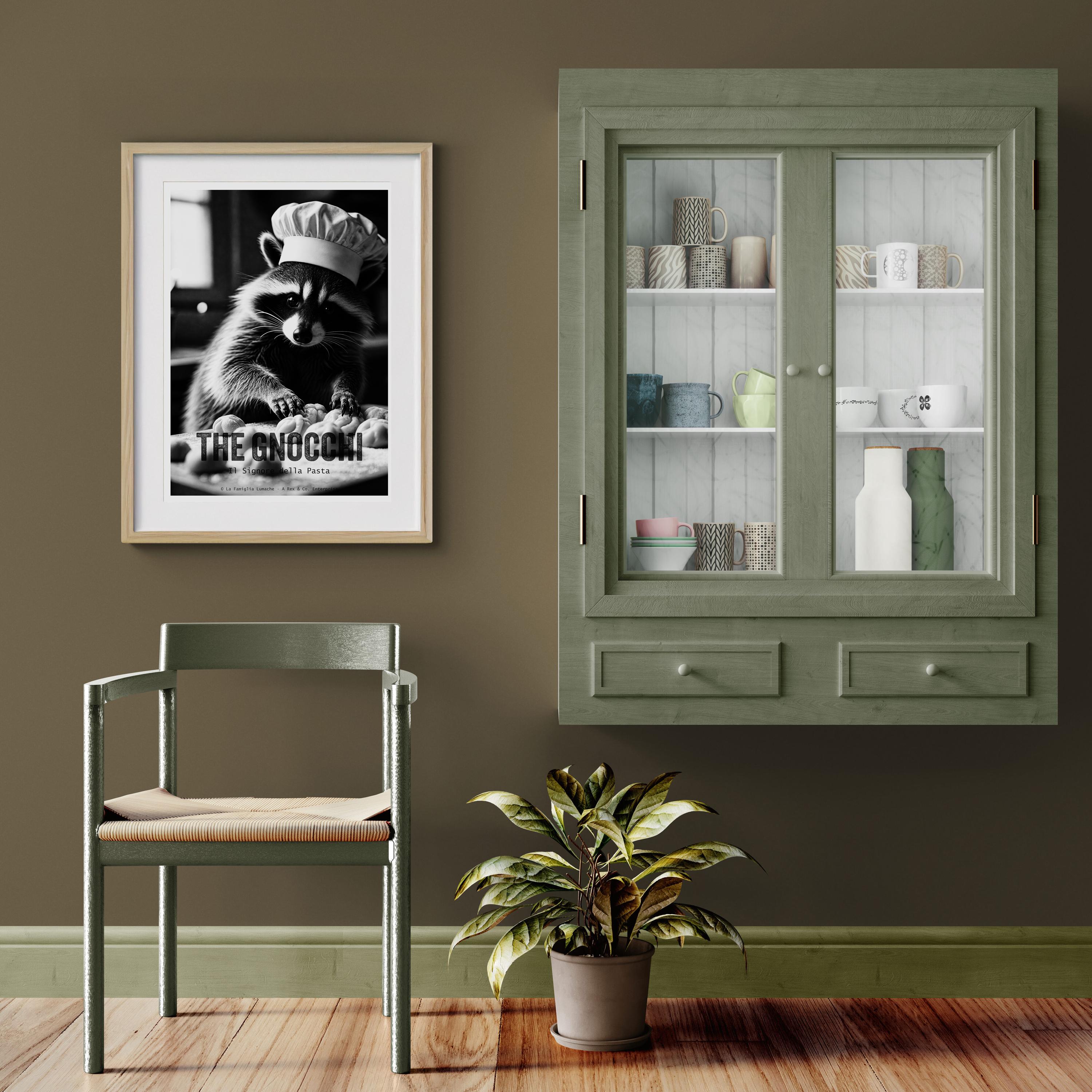 The Gnocchi Poster | Raccoon Making Pasta Art | Funny Italian Mafia Print