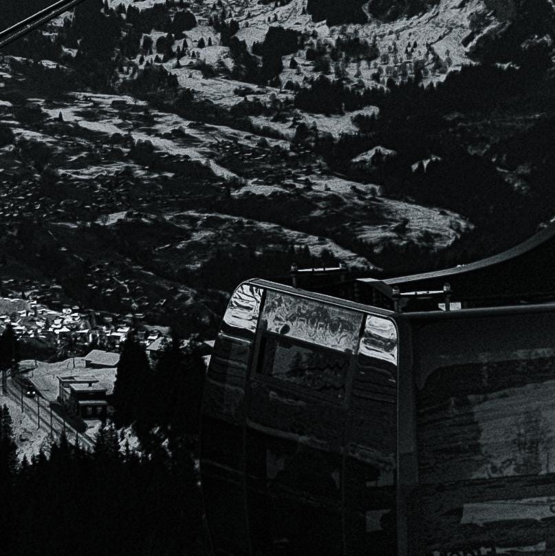 Gondola Cable Car Print | Grindelwald Wall Art | The Eiger | Black & White Alpine Photography Print