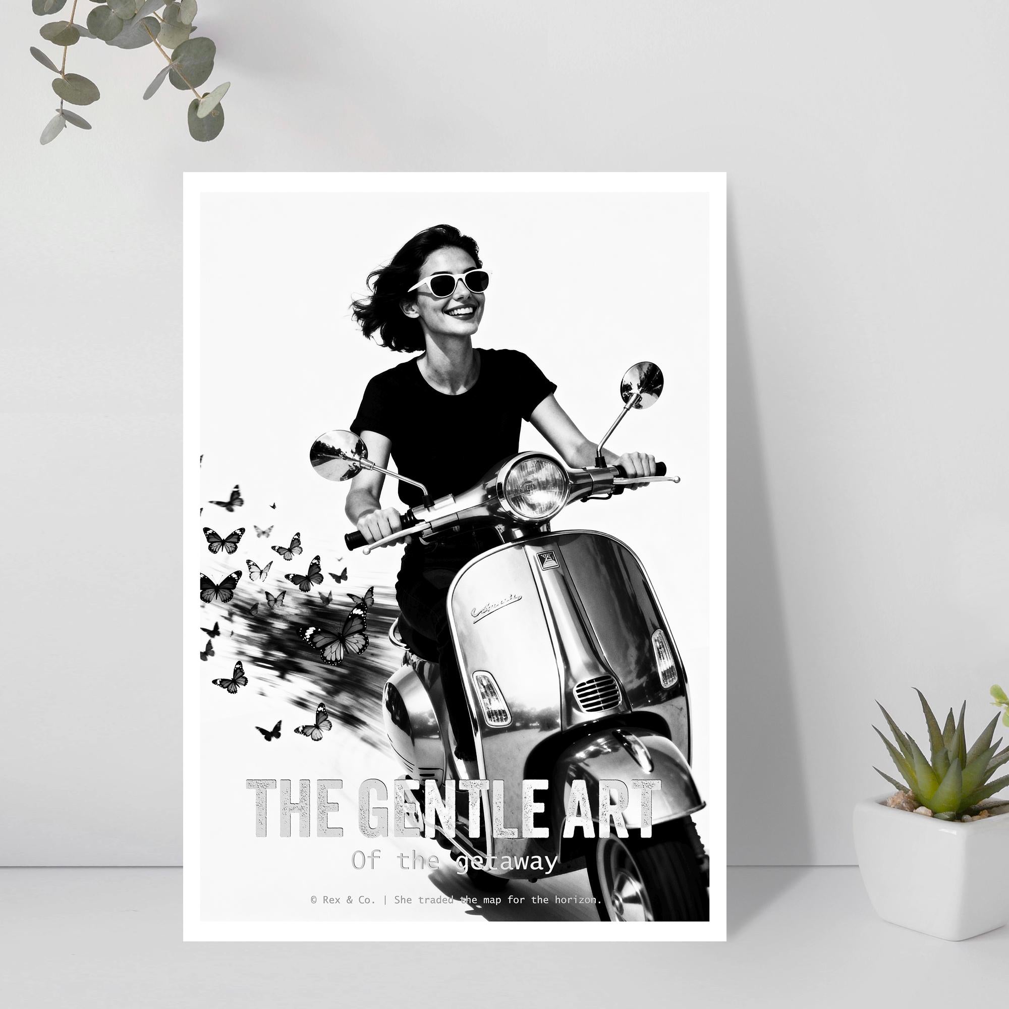 Vespa with Butterflies Poster | Joyful Escape Decor | Feminine Wall Art