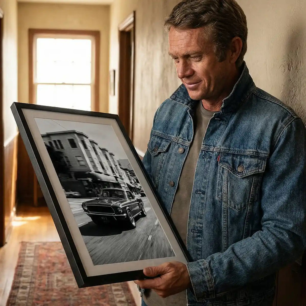 1968 Ford Mustang Art Print | Black and White Poster