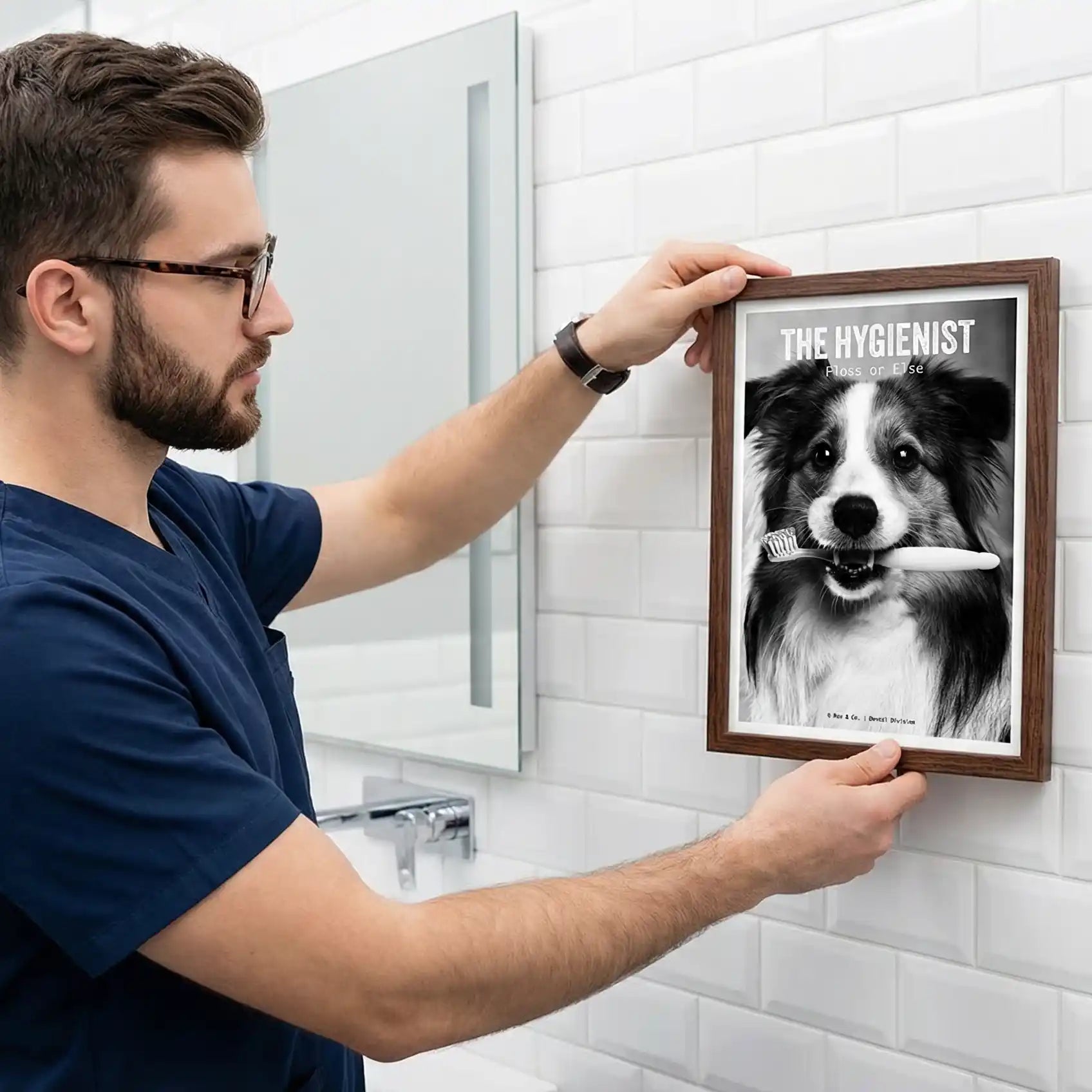 Funny Dog 'The Hygienist' Print | Noir Animal Art, Dentist Gift