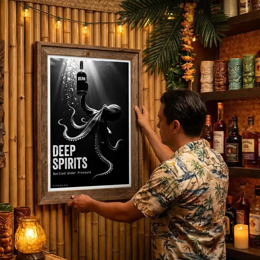 Tiki Bar Wall Art | Octopus Rum Poster | Gift for Rum Lover | Nautical Decor