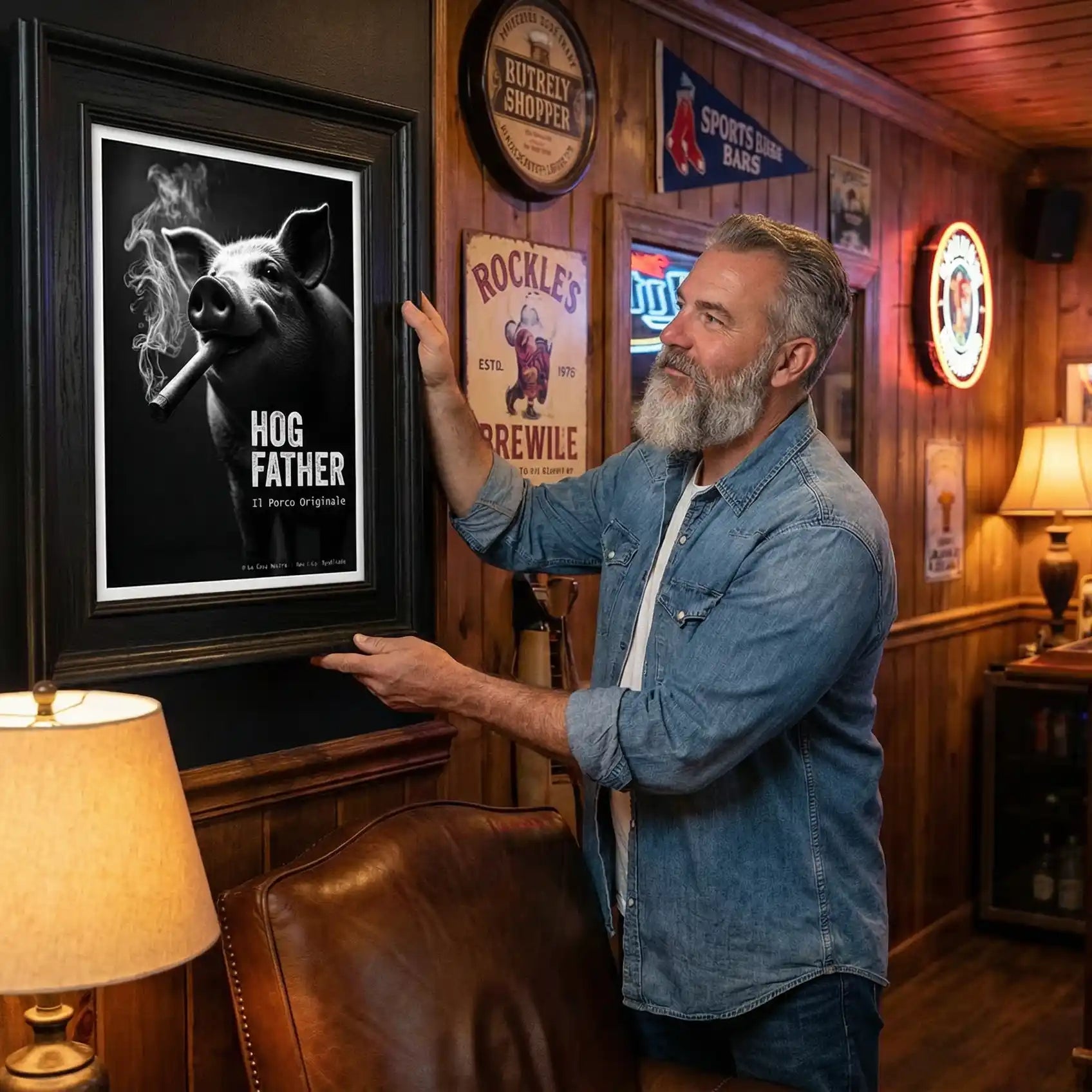 Hog Father Art Print | Funny Pig Mafia Poster