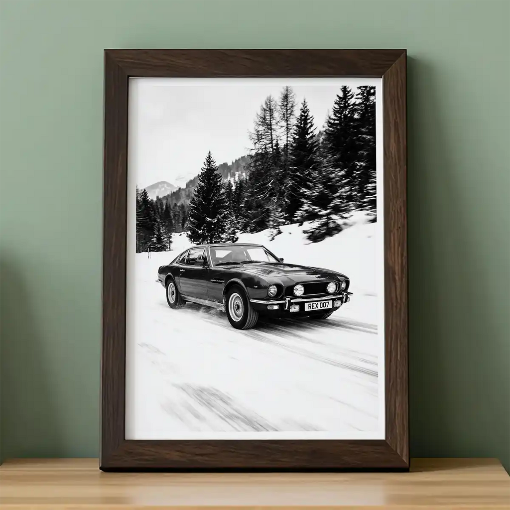 Aston Martin V8 Art Print | Black and White Poster