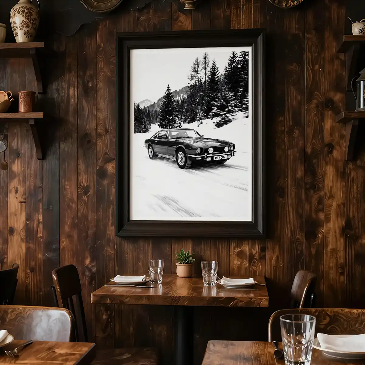 Aston Martin V8 Art Print | Black and White Poster