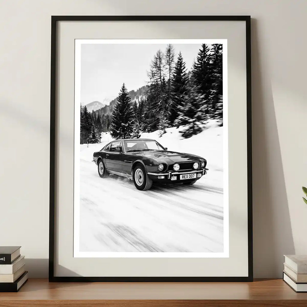 Aston Martin V8 Art Print | Black and White Poster