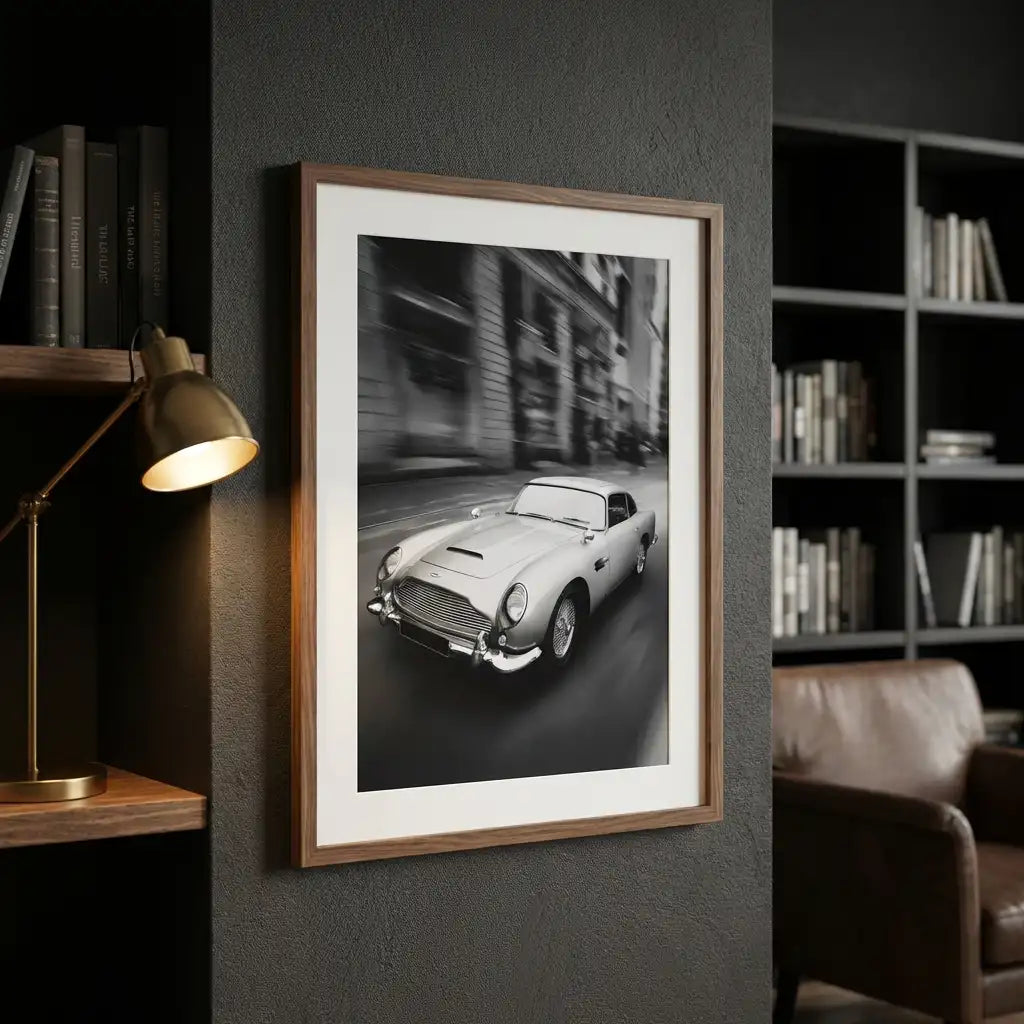 Aston Martin DB5 Print | James Bond 007 Art | Classic Car Poster | Man Cave Wall Decor