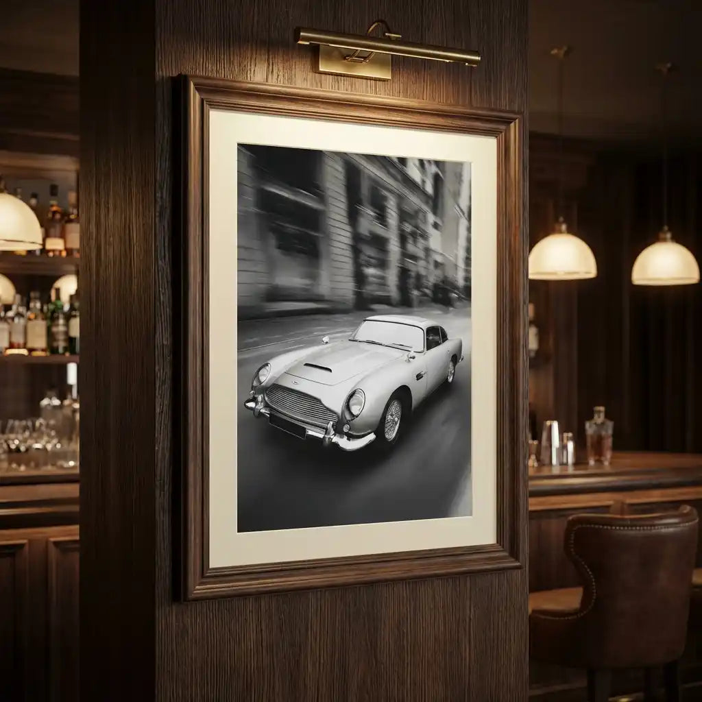 Aston Martin DB5 Print | James Bond 007 Art | Classic Car Poster | Man Cave Wall Decor