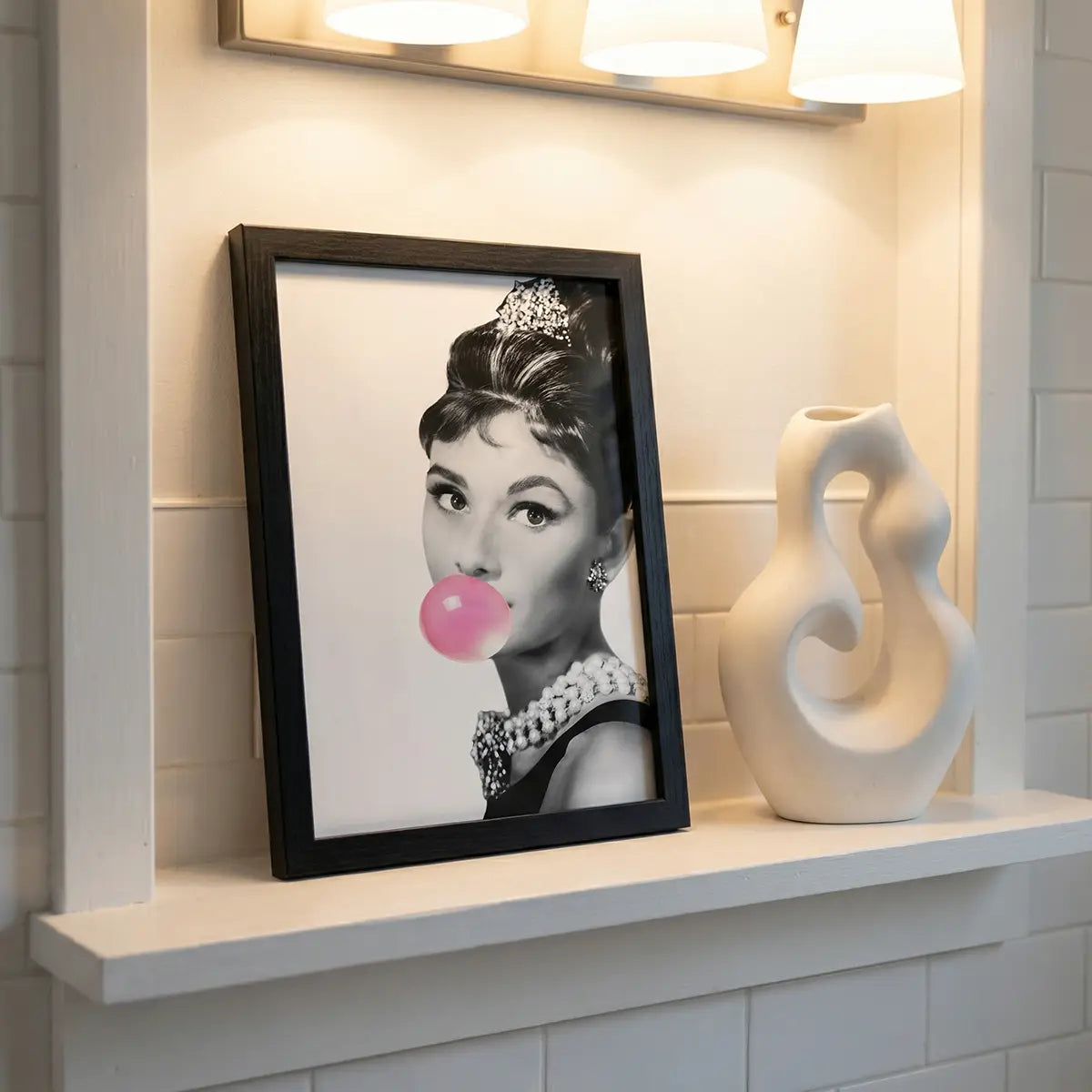 Audrey Hepburn Bubblegum Print | Vintage Glamour Bathroom Art | Pop Art Portrait