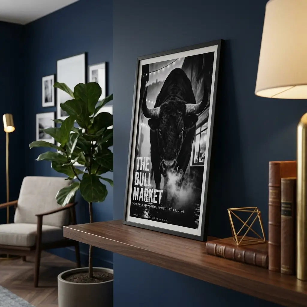 Black and White Man Cave Wall Art | Bull Market Poster