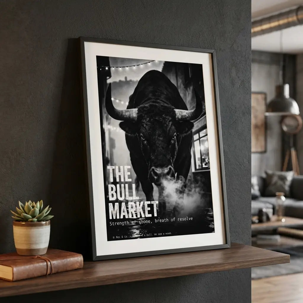 Black and White Man Cave Wall Art | Bull Market Poster