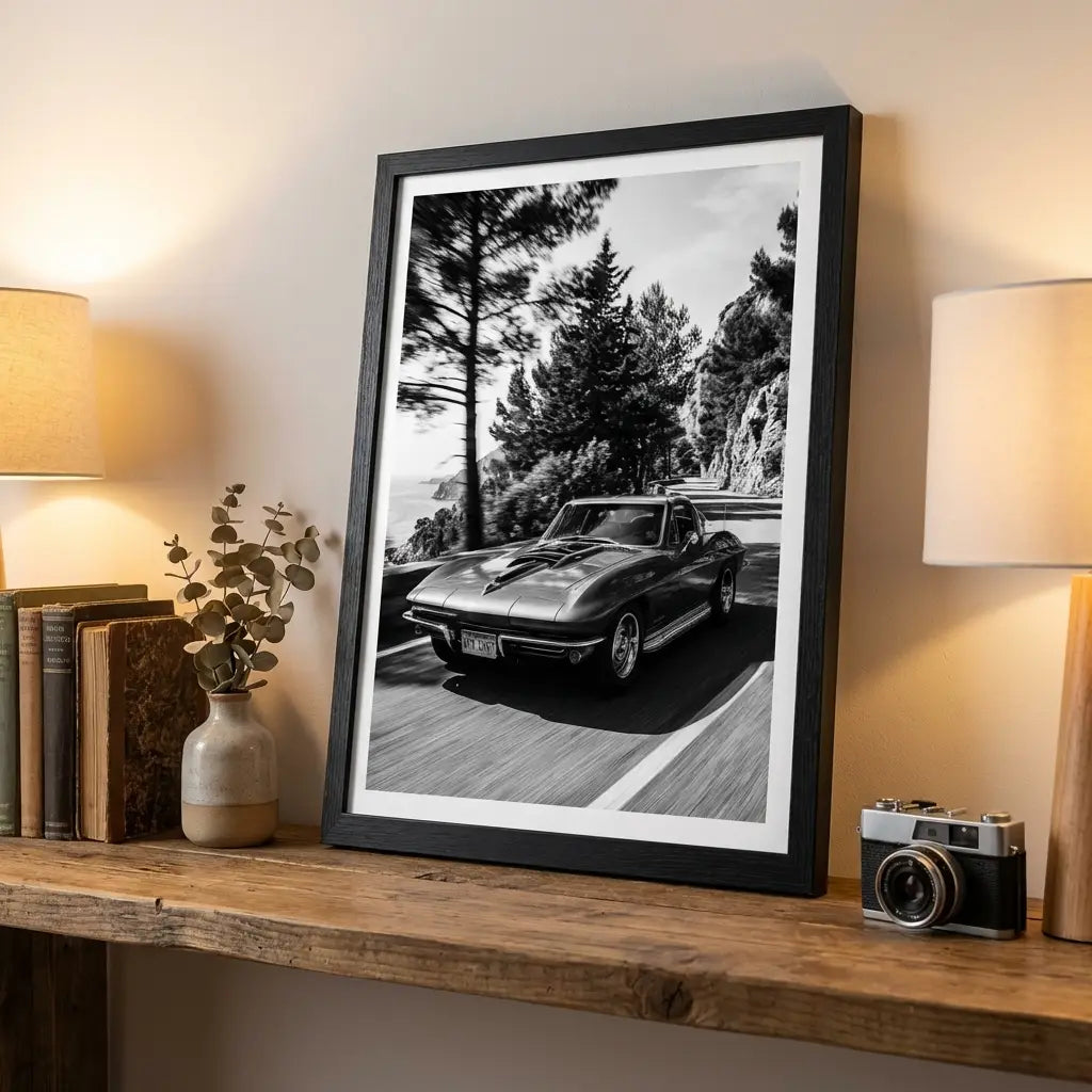 Corvette Stingray Art Print | Black and White Poster