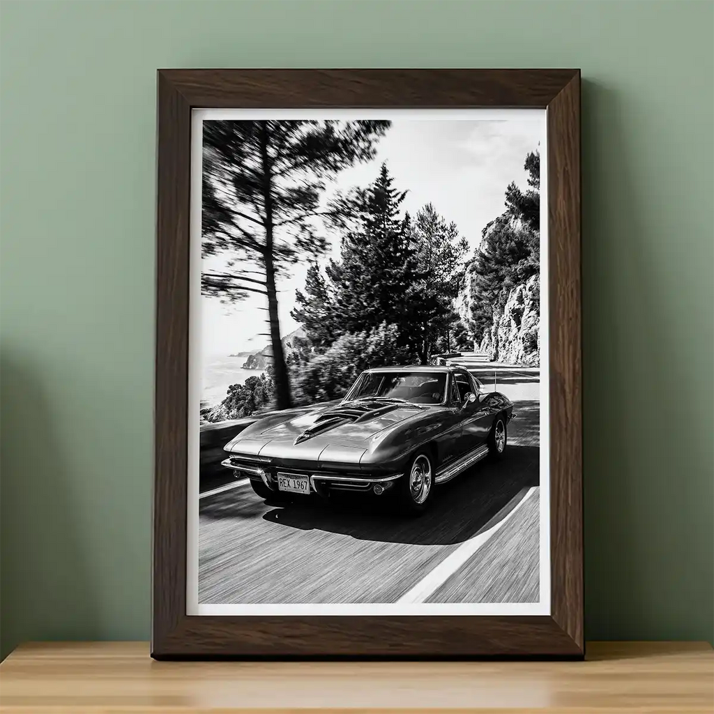 Corvette Stingray Art Print | Black and White Poster