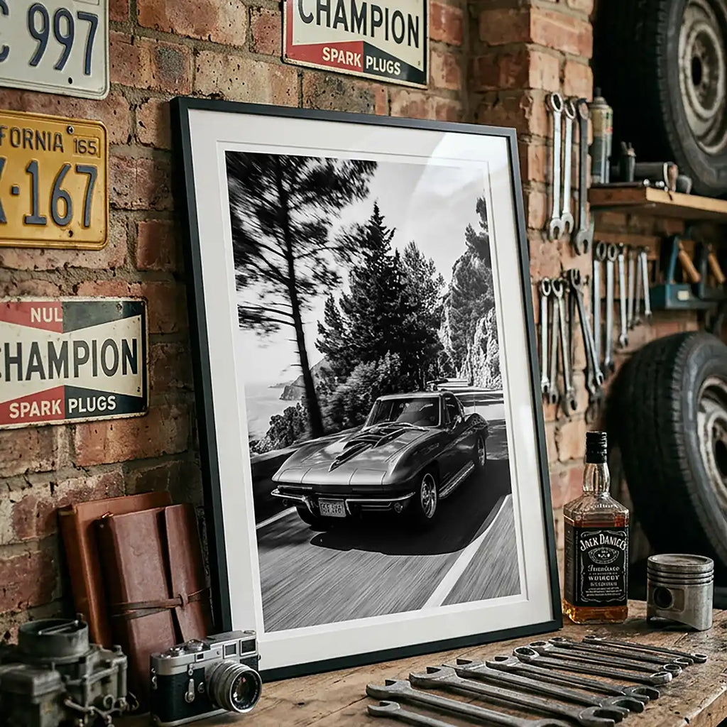 Corvette Stingray Art Print | Black and White Poster