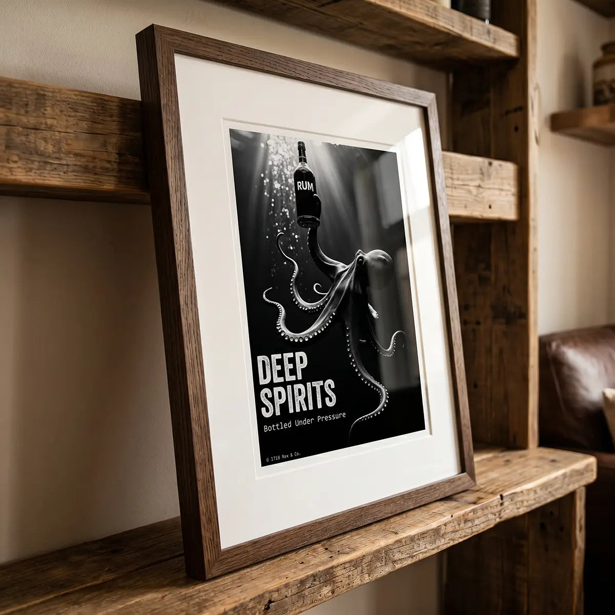 Tiki Bar Wall Art | Octopus Rum Poster | Gift for Rum Lover | Nautical Decor