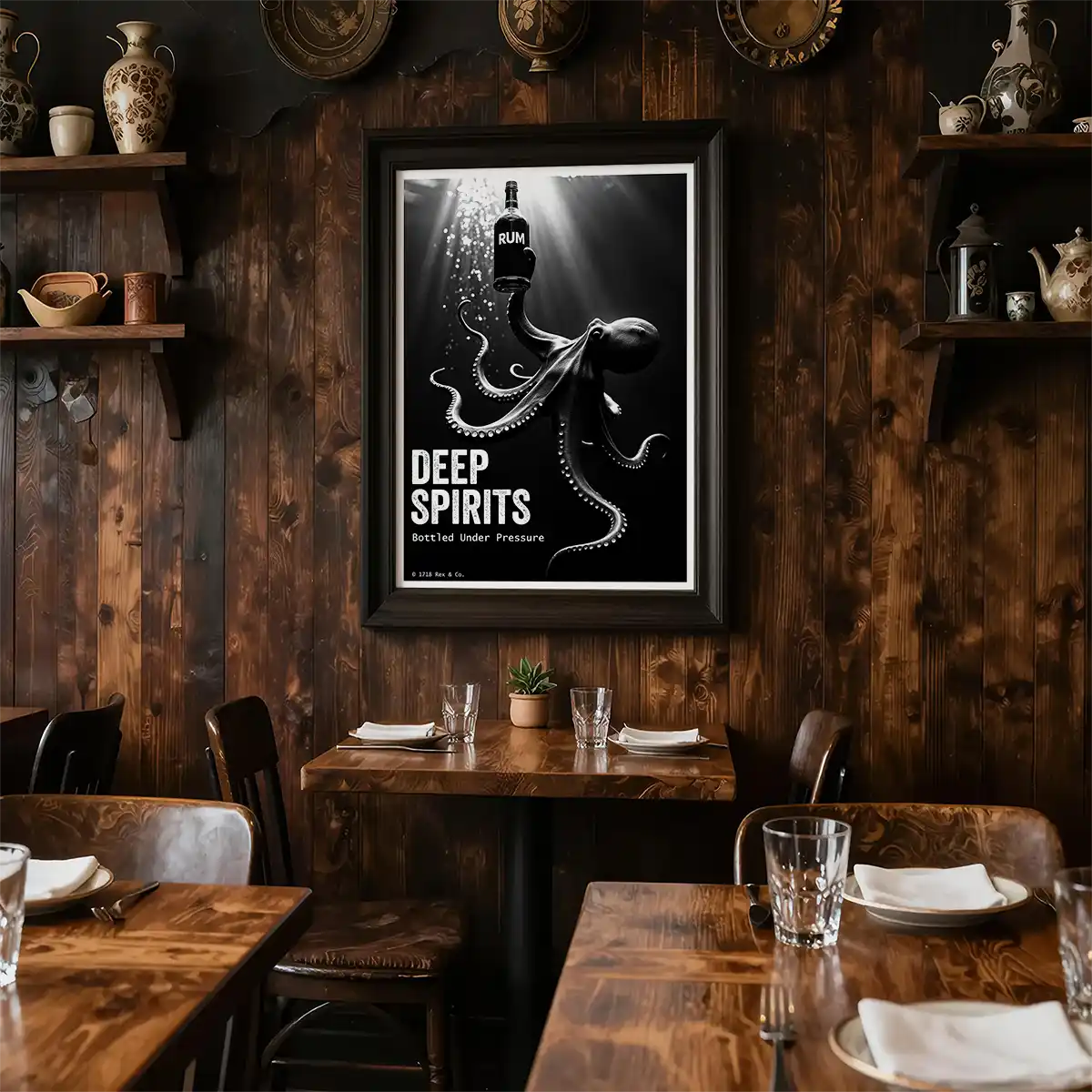 Tiki Bar Wall Art | Octopus Rum Poster | Gift for Rum Lover | Nautical Decor