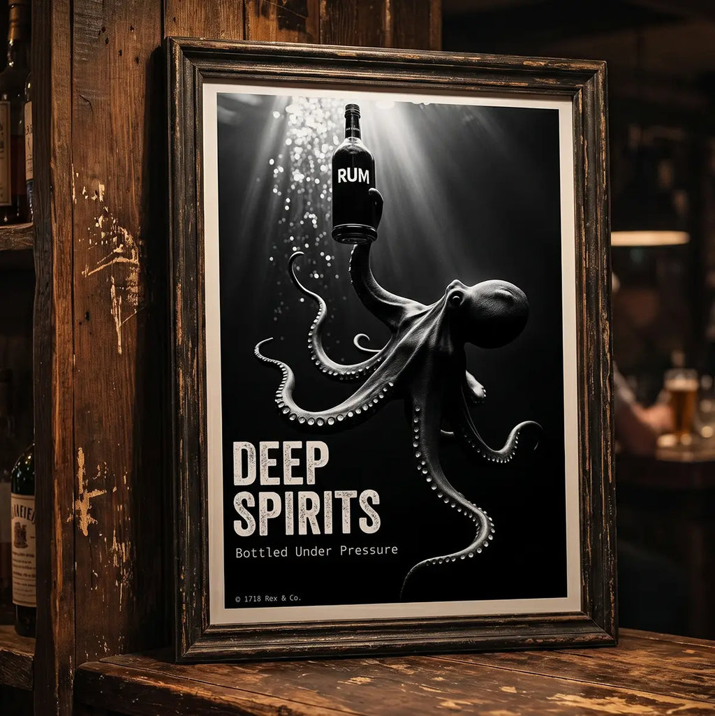 Tiki Bar Wall Art | Octopus Rum Poster | Gift for Rum Lover | Nautical Decor