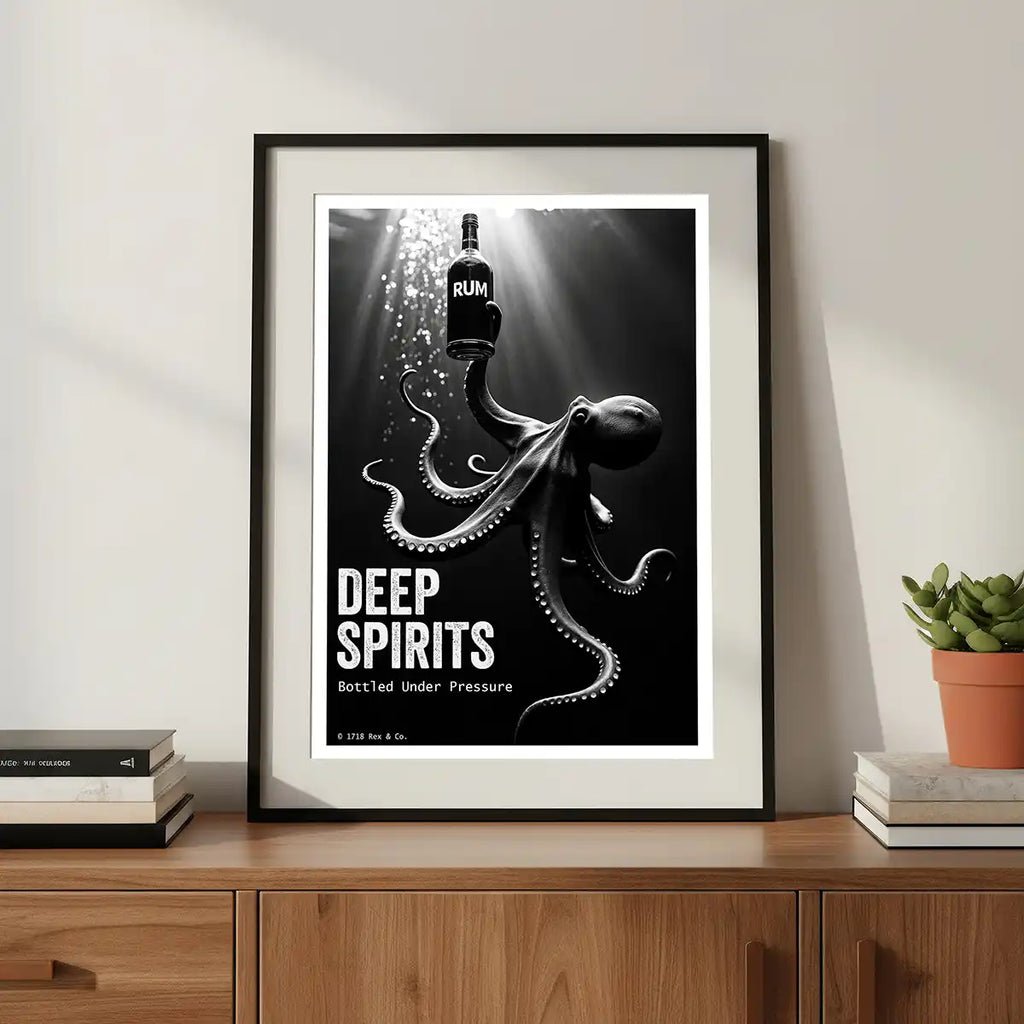 Tiki Bar Wall Art | Octopus Rum Poster | Gift for Rum Lover | Nautical Decor