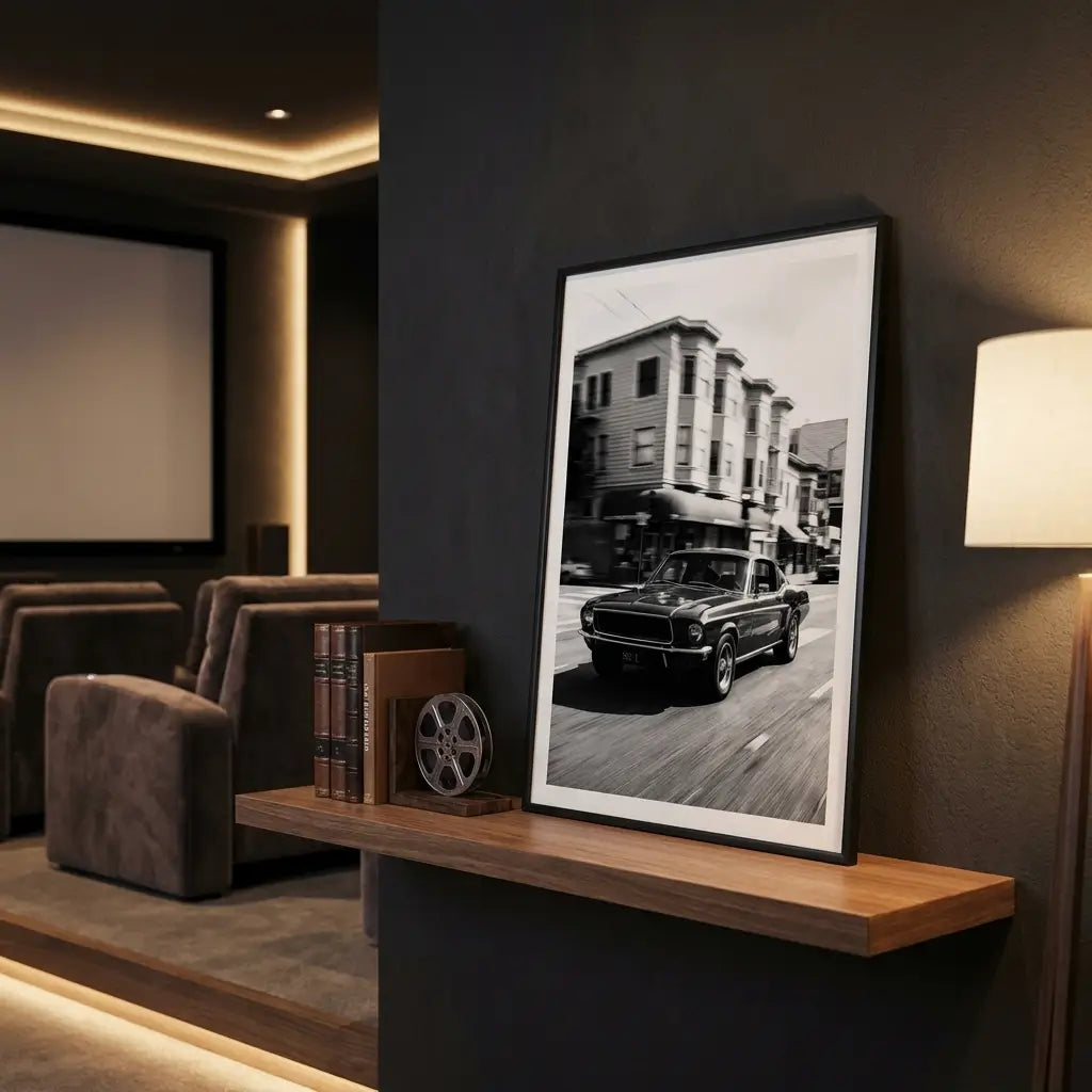 1968 Ford Mustang Art Print | Black and White Poster