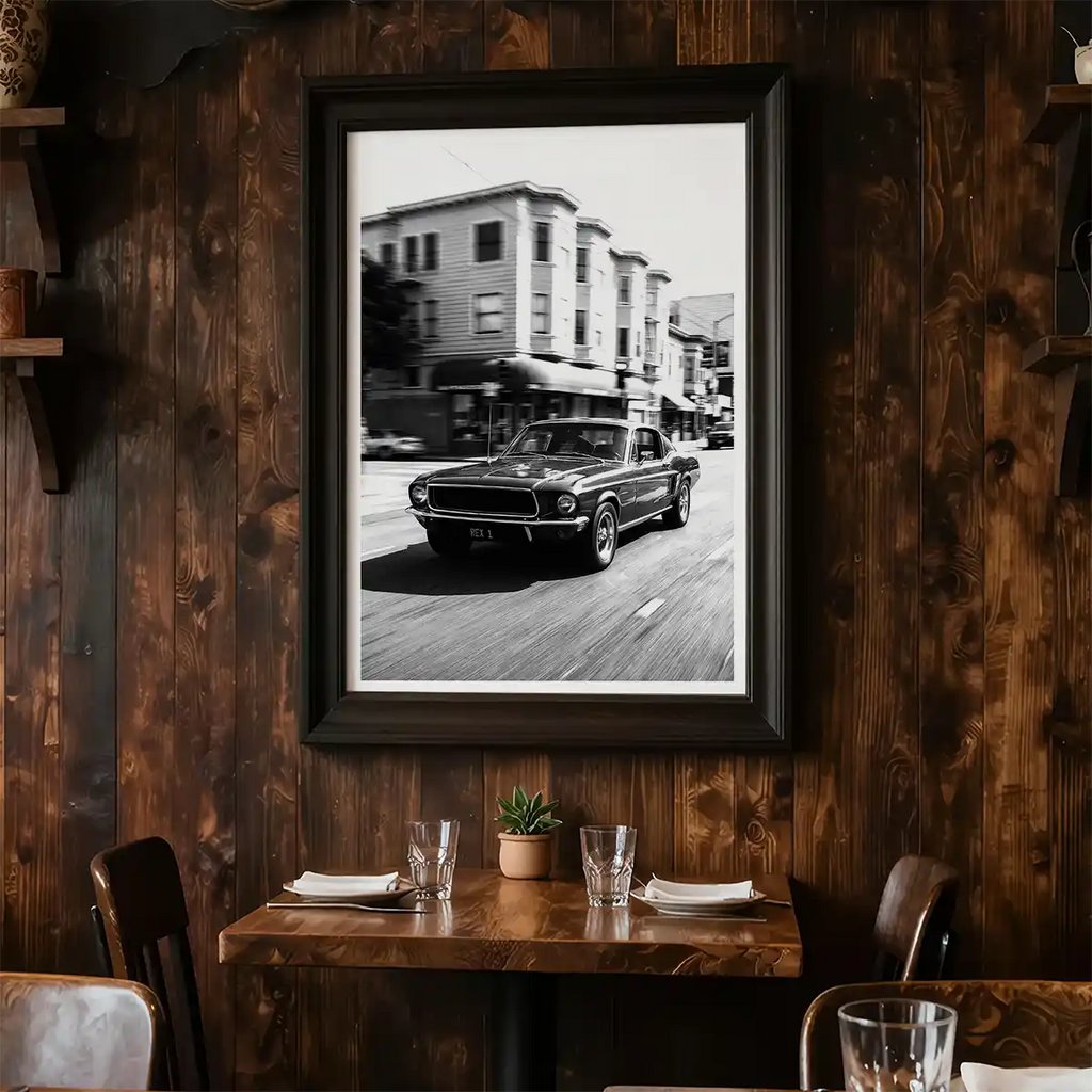 1968 Ford Mustang Art Print | Black and White Poster
