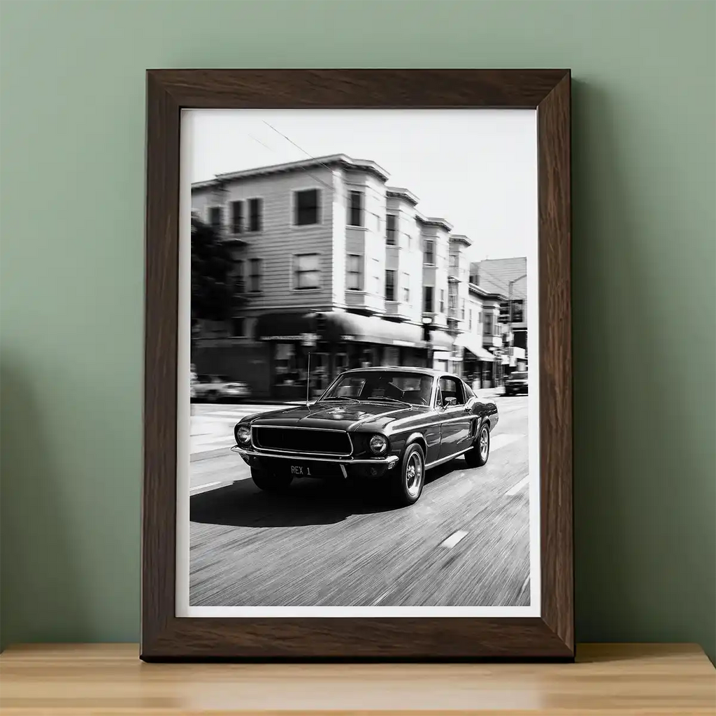 1968 Ford Mustang Art Print | Black and White Poster