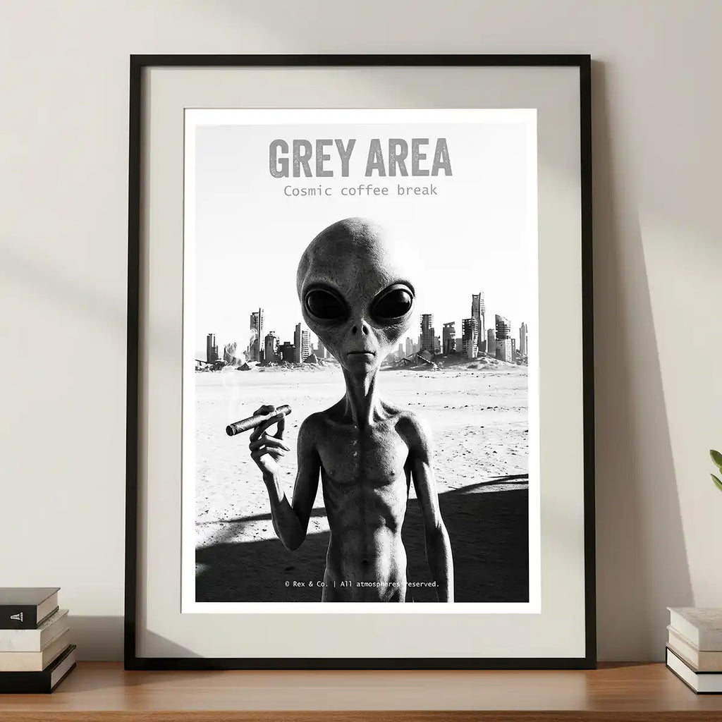 Apocalyptic Alien Smoking Poster | Black and White Print