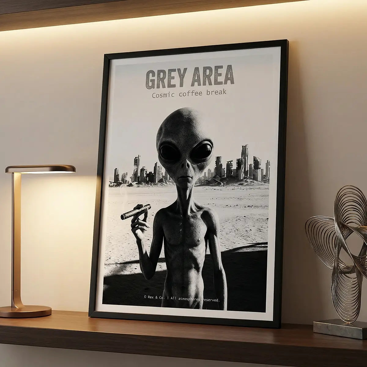 Apocalyptic Alien Smoking Poster | Black and White Print