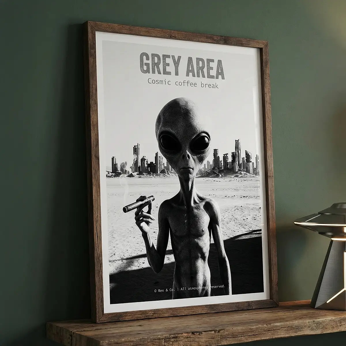 Apocalyptic Alien Smoking Poster | Black and White Print