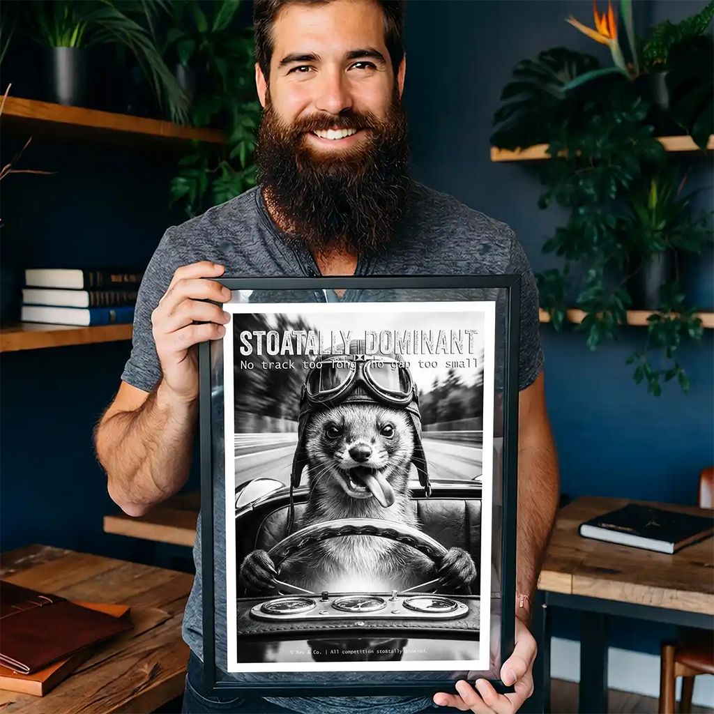 Weasel Driving Art Print | Black and White Racing Poster