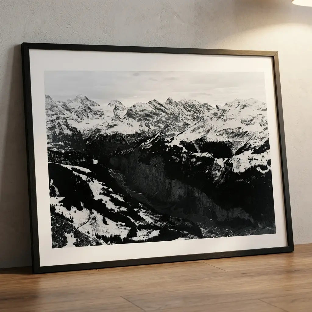 Lauterbrunnen Panorama | Männlichen Wall Art | Black & White Alpine Photography